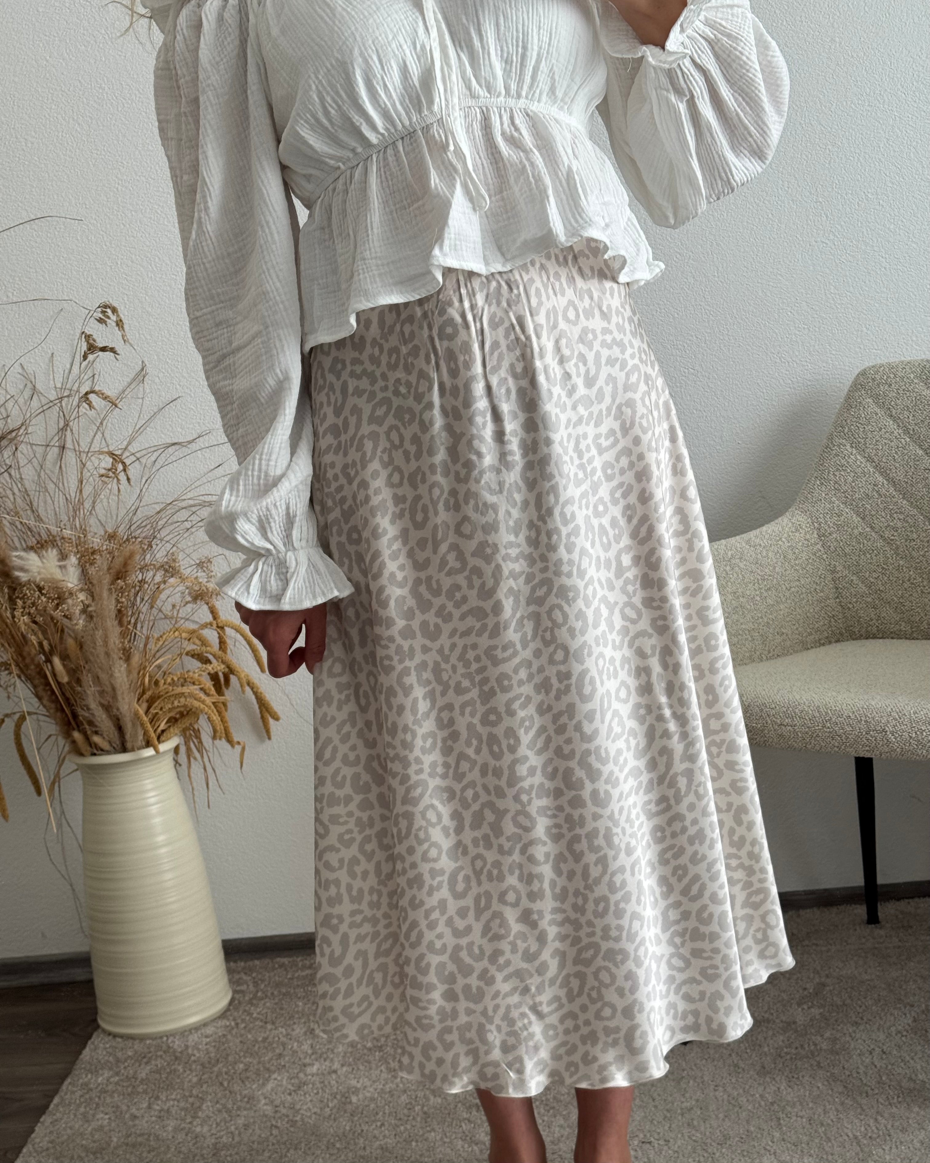 Viskoserock mit Leoprint taupe