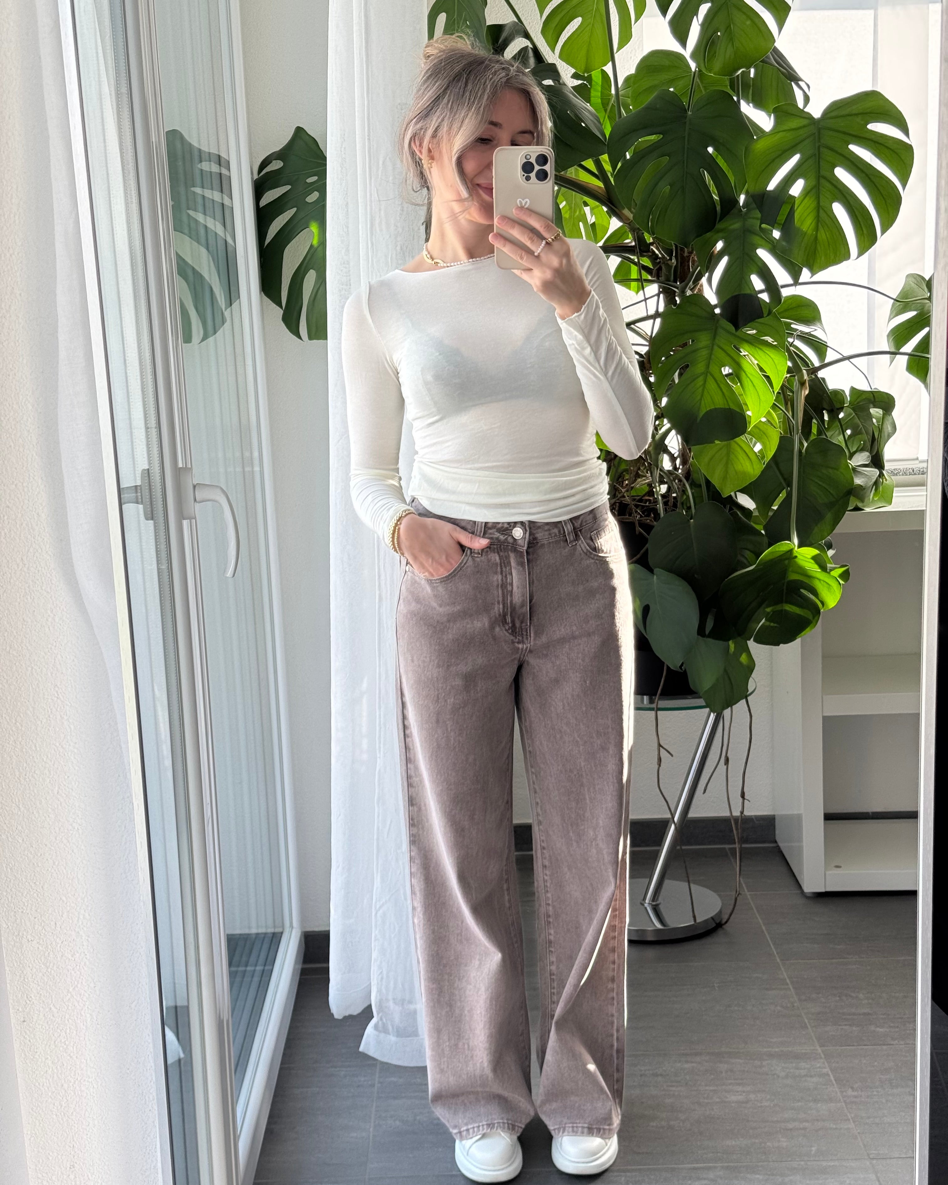 Wide leg stretch Jeans TAUPE