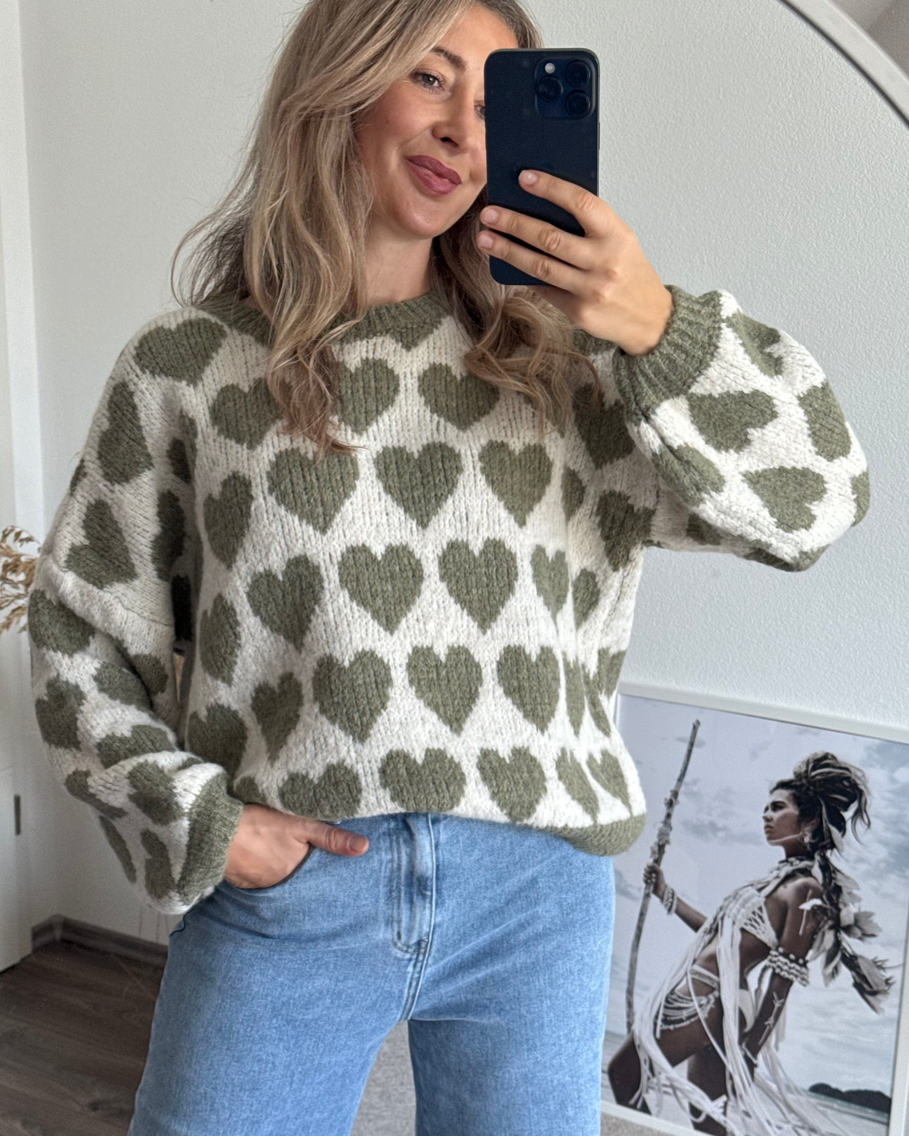Pullover BIG HEARTS beige&khaki