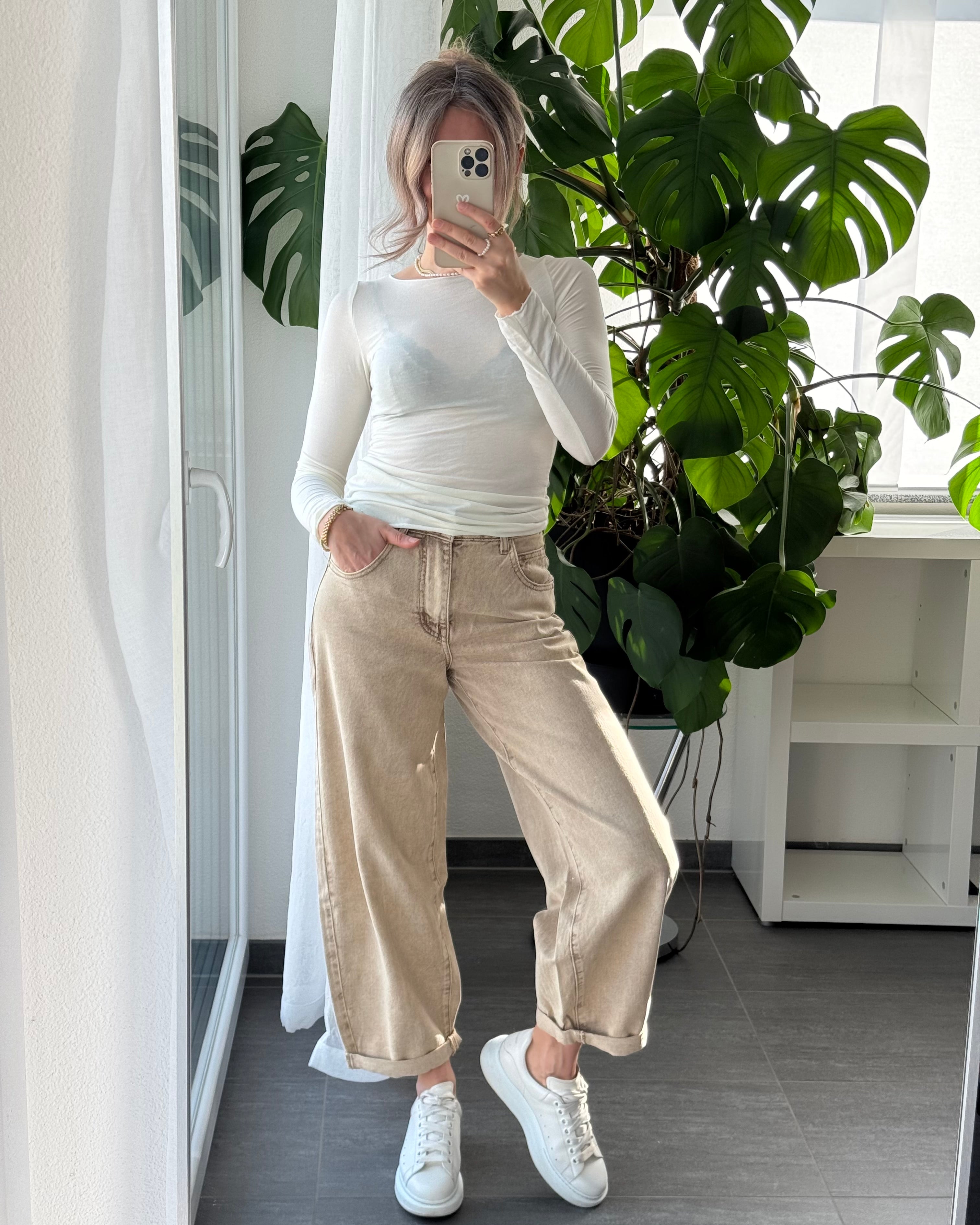 Stretch Balloon Jeans Dark Beige