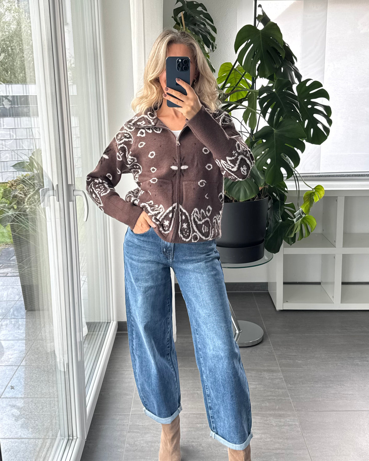 Zip Cardigan Paisley Braun