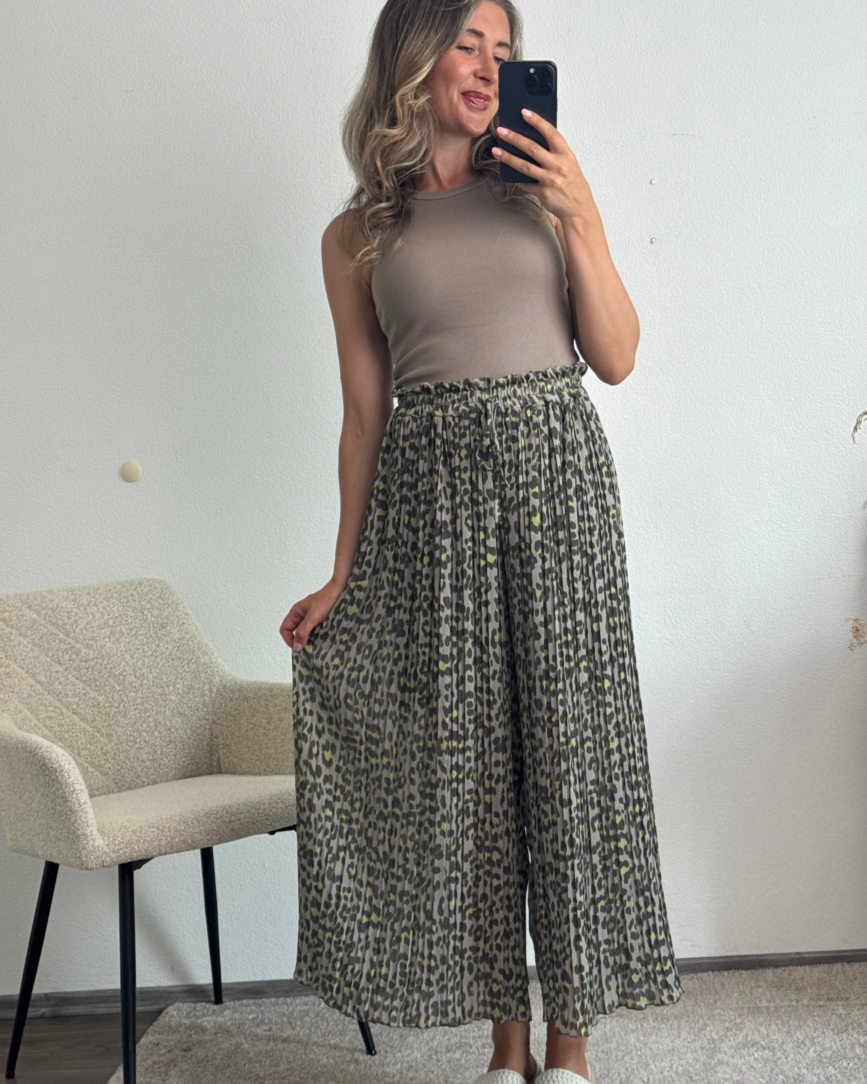 Plisseehose Leo Khaki Grau