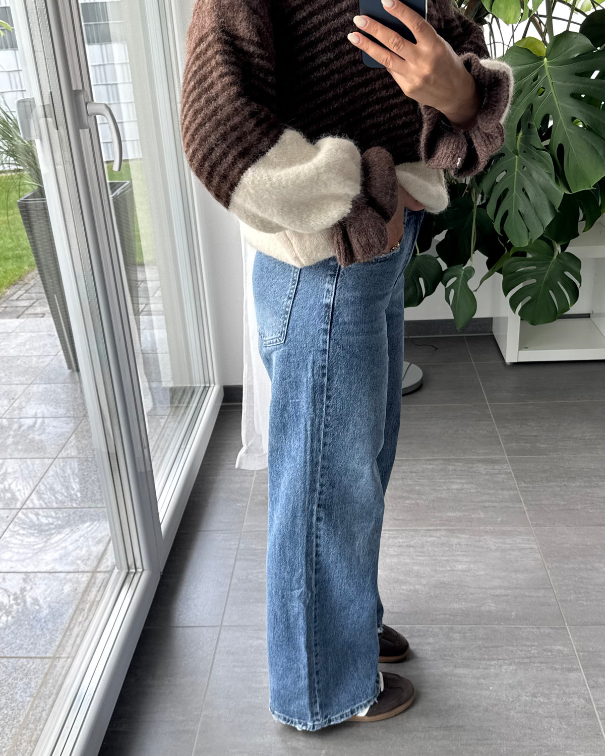 Wide leg stretch Jeans blau