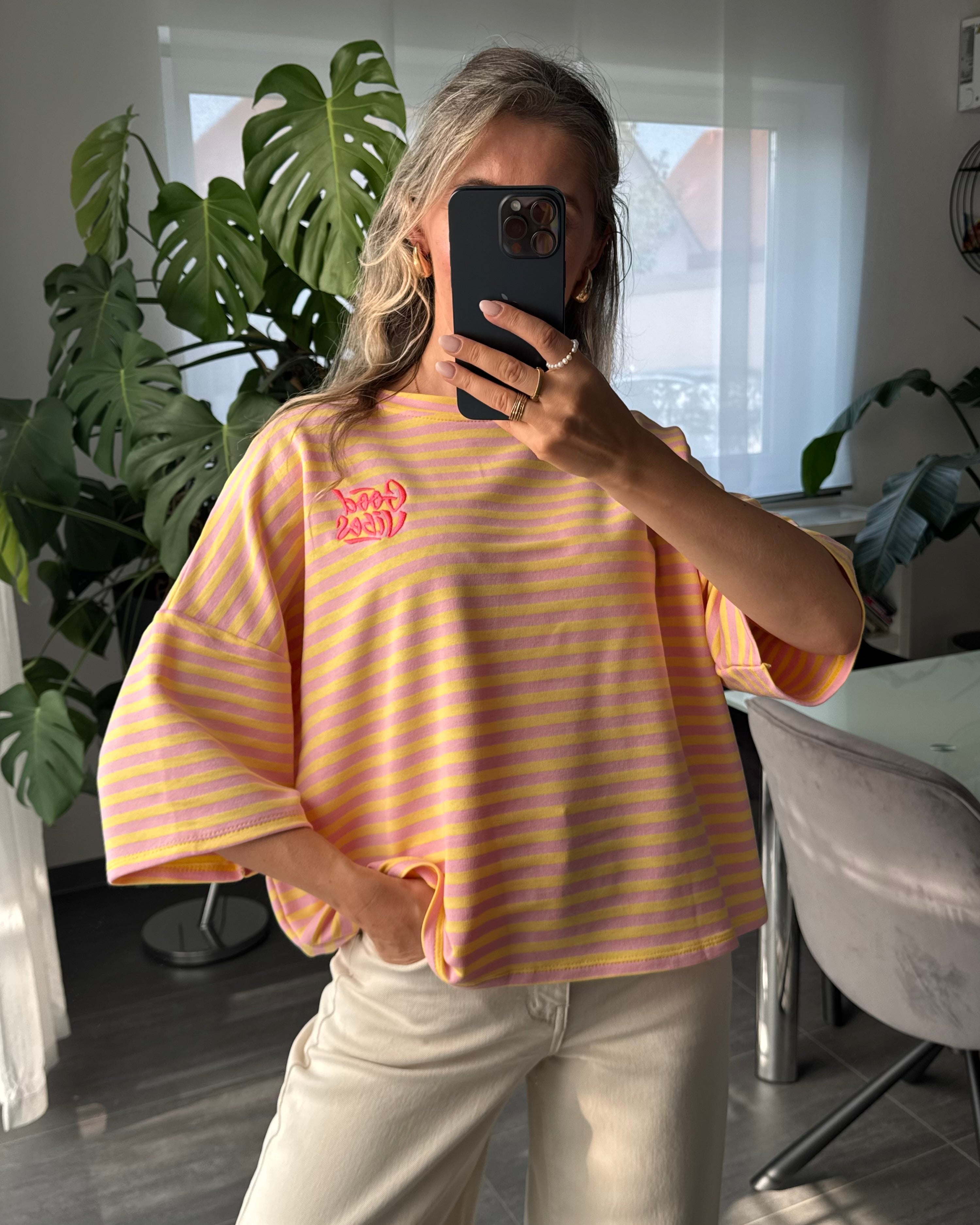 Shirt Streifenliebe Good Vibes SOFTGELB