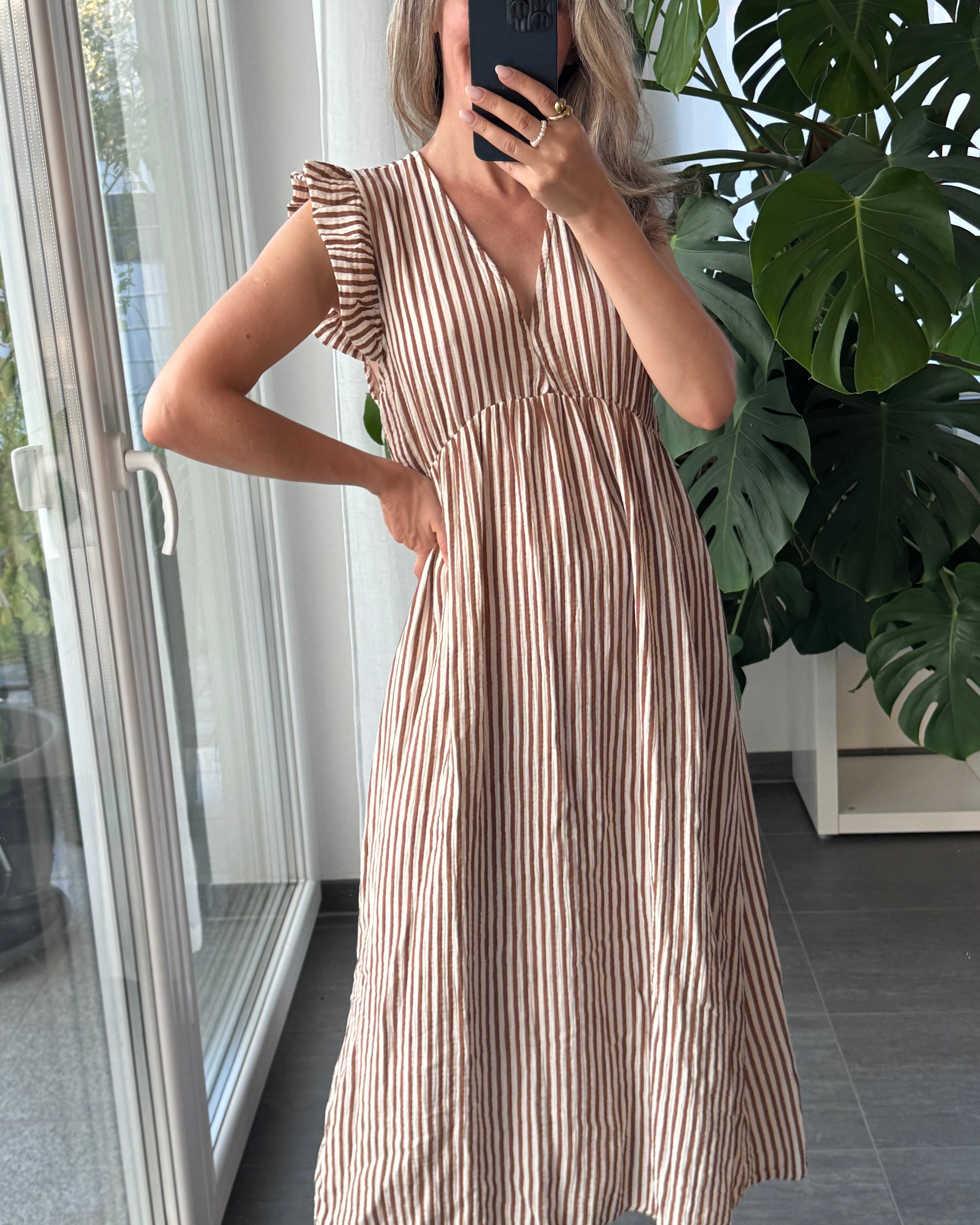 Maxi Musselinkleid Stripes Cognac