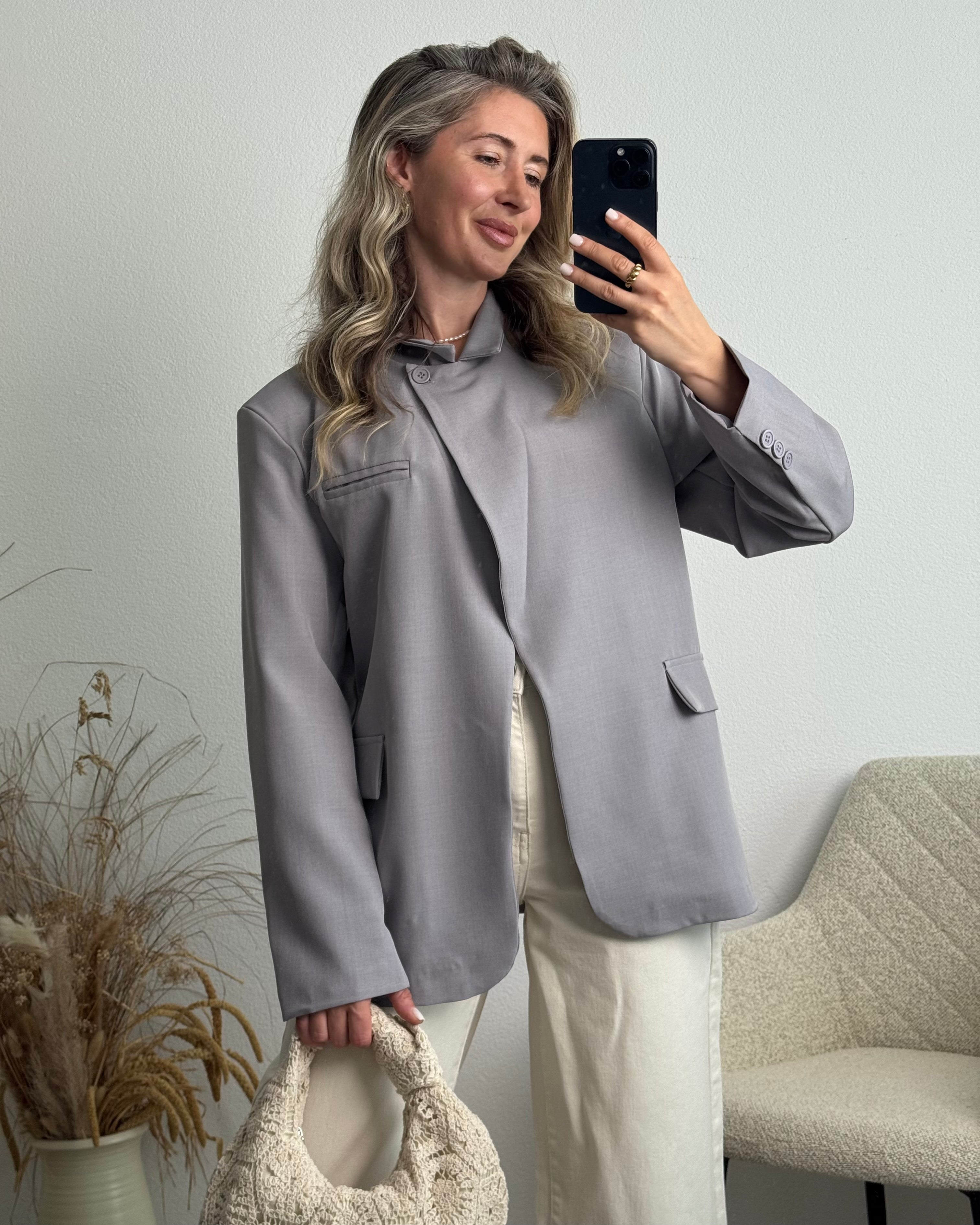 High Neck Blazer grau