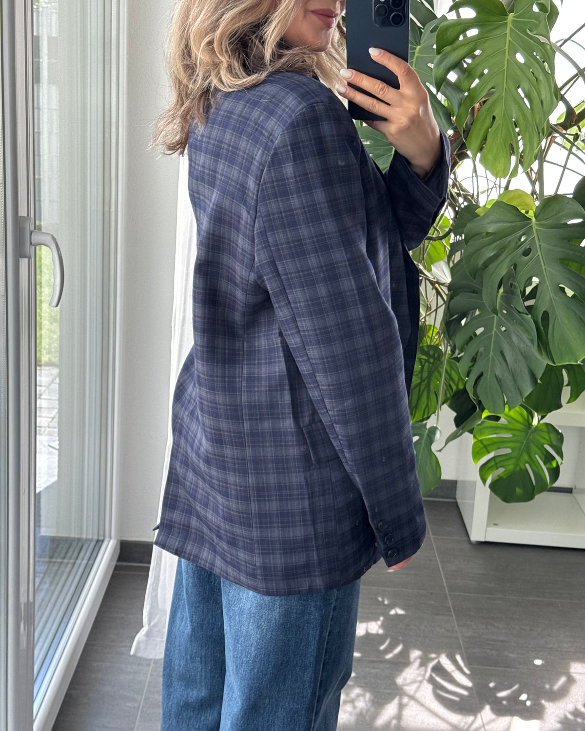 High Neck Blazer kariert blau