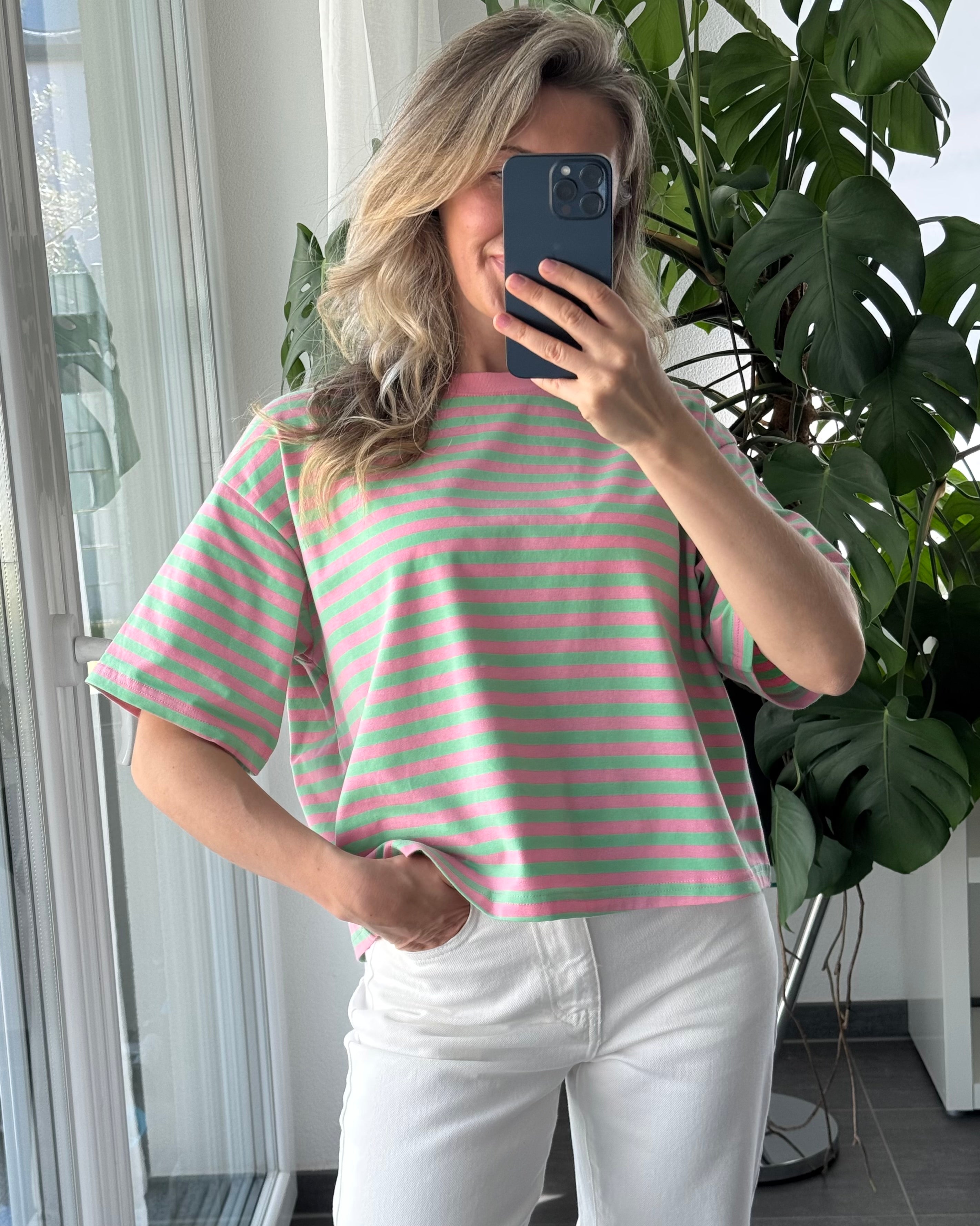 Shirt Summer Stripes Grün Rosa