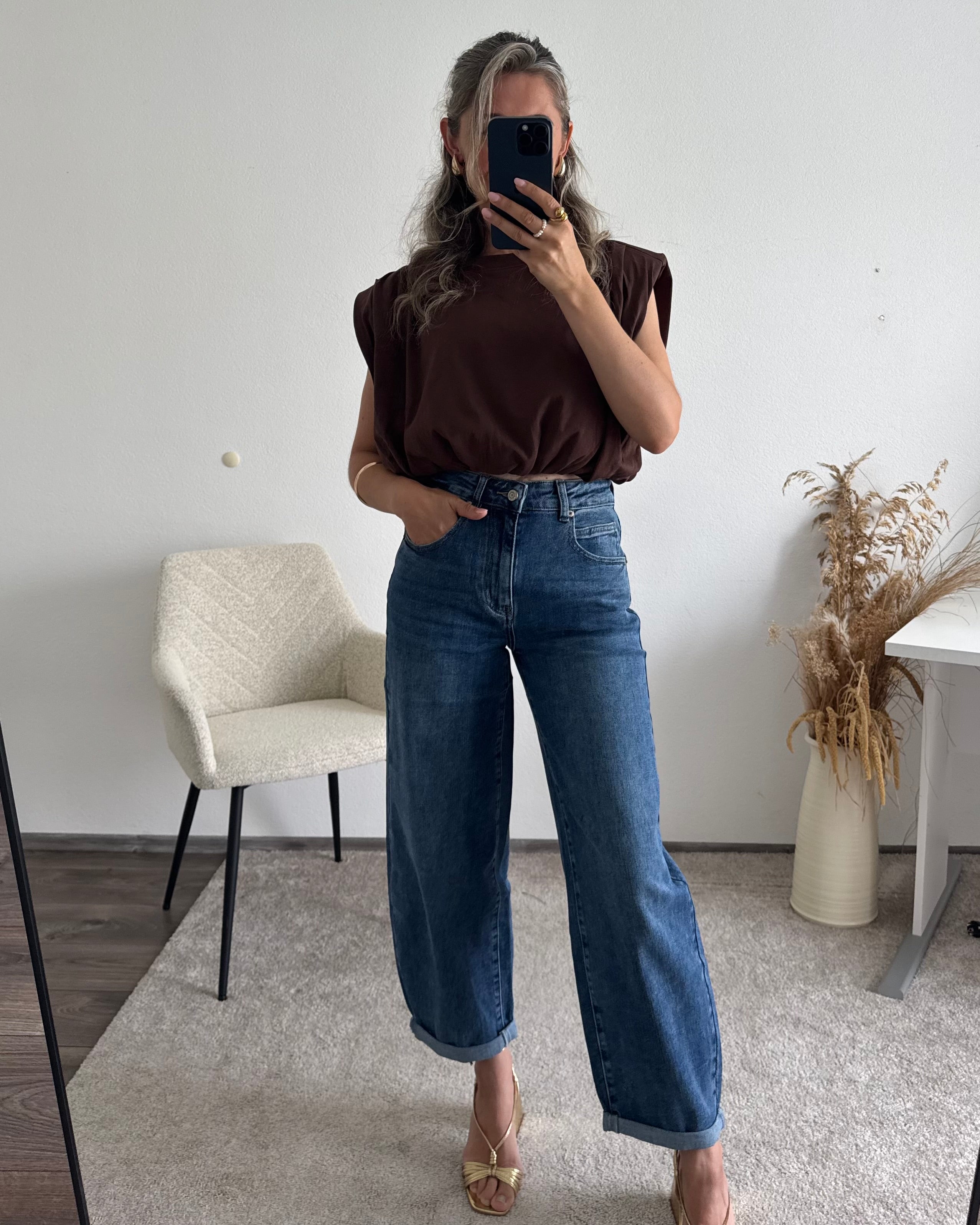 Premium Cropped Shirt Braun