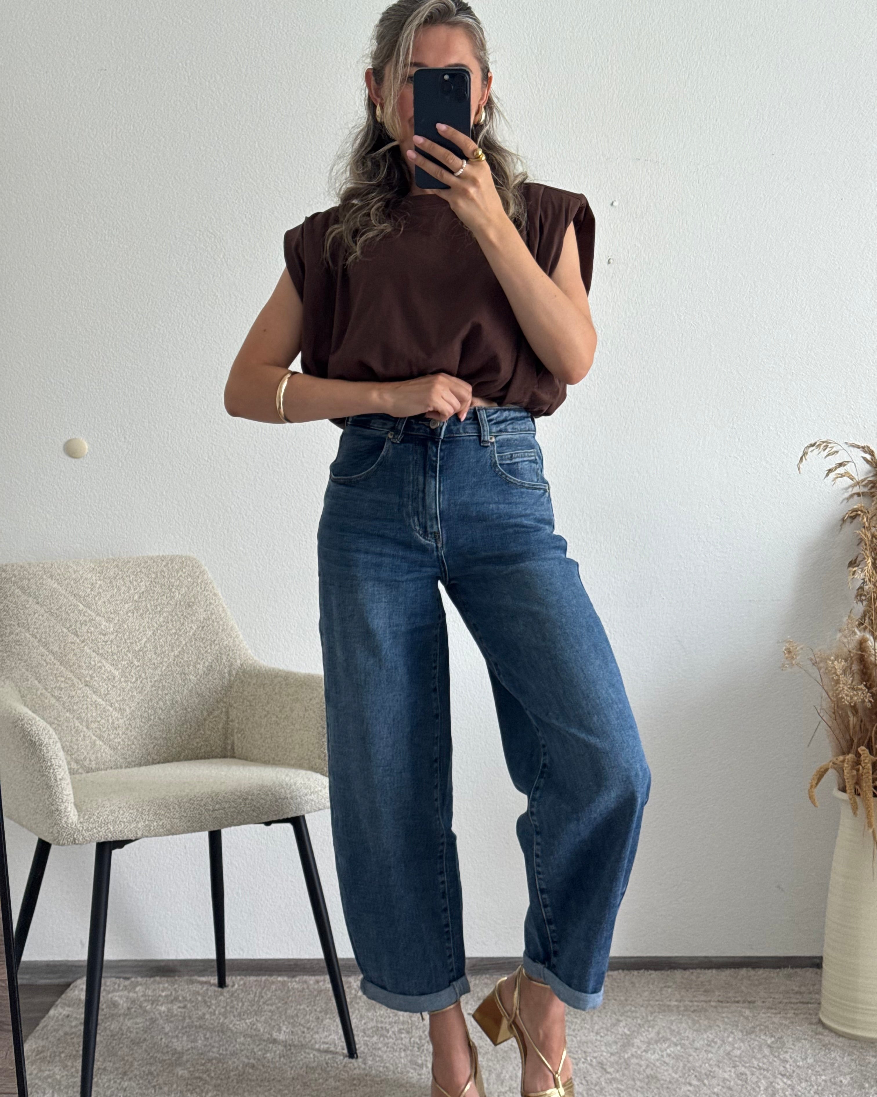 Premium Cropped Shirt Braun