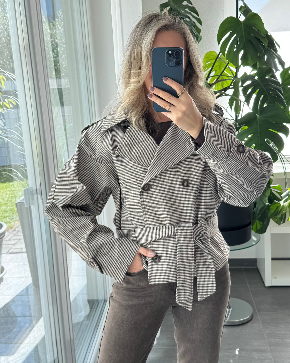 Karo Jacke Taupe