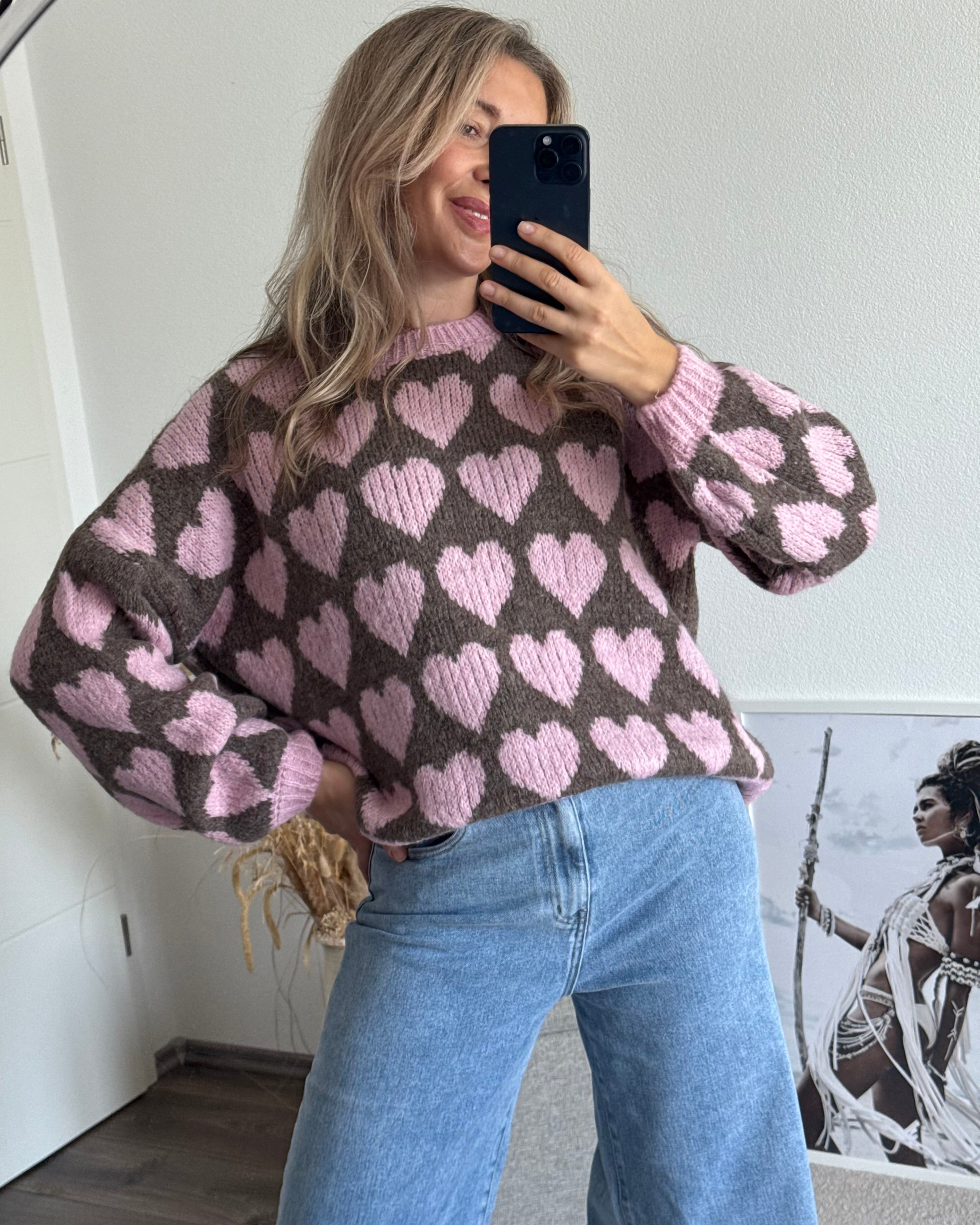 Pullover BIG HEARTS rosa&braun