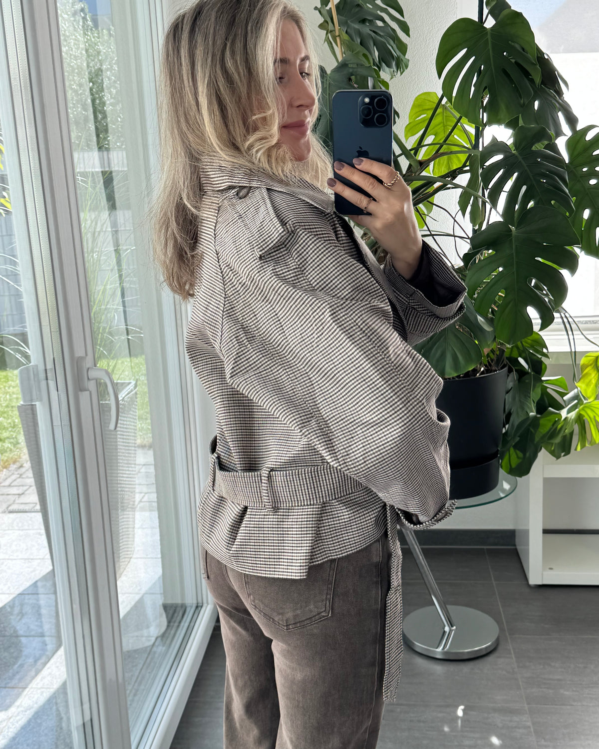 Karo Jacke Taupe
