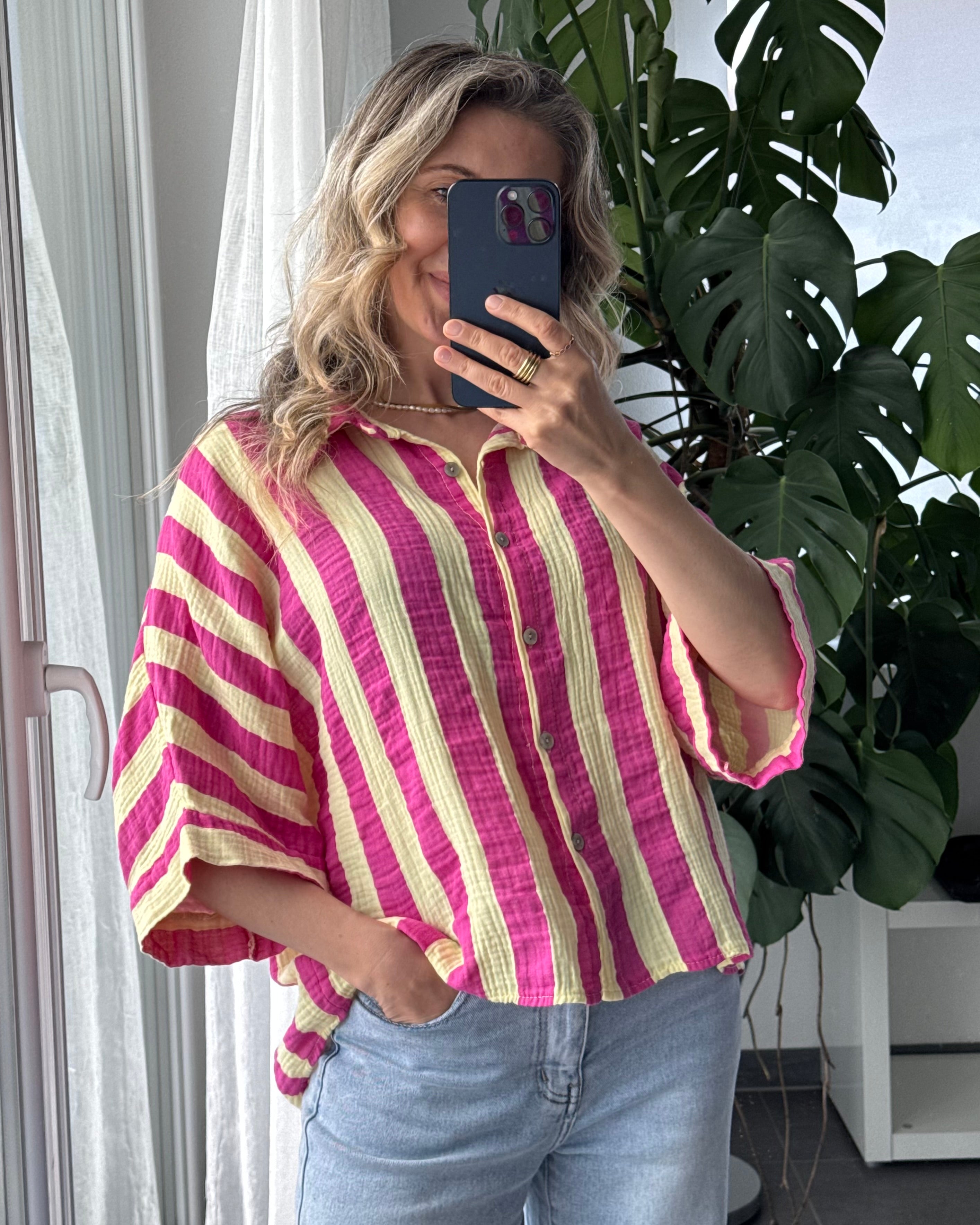 Musselinbluse gestreift pink