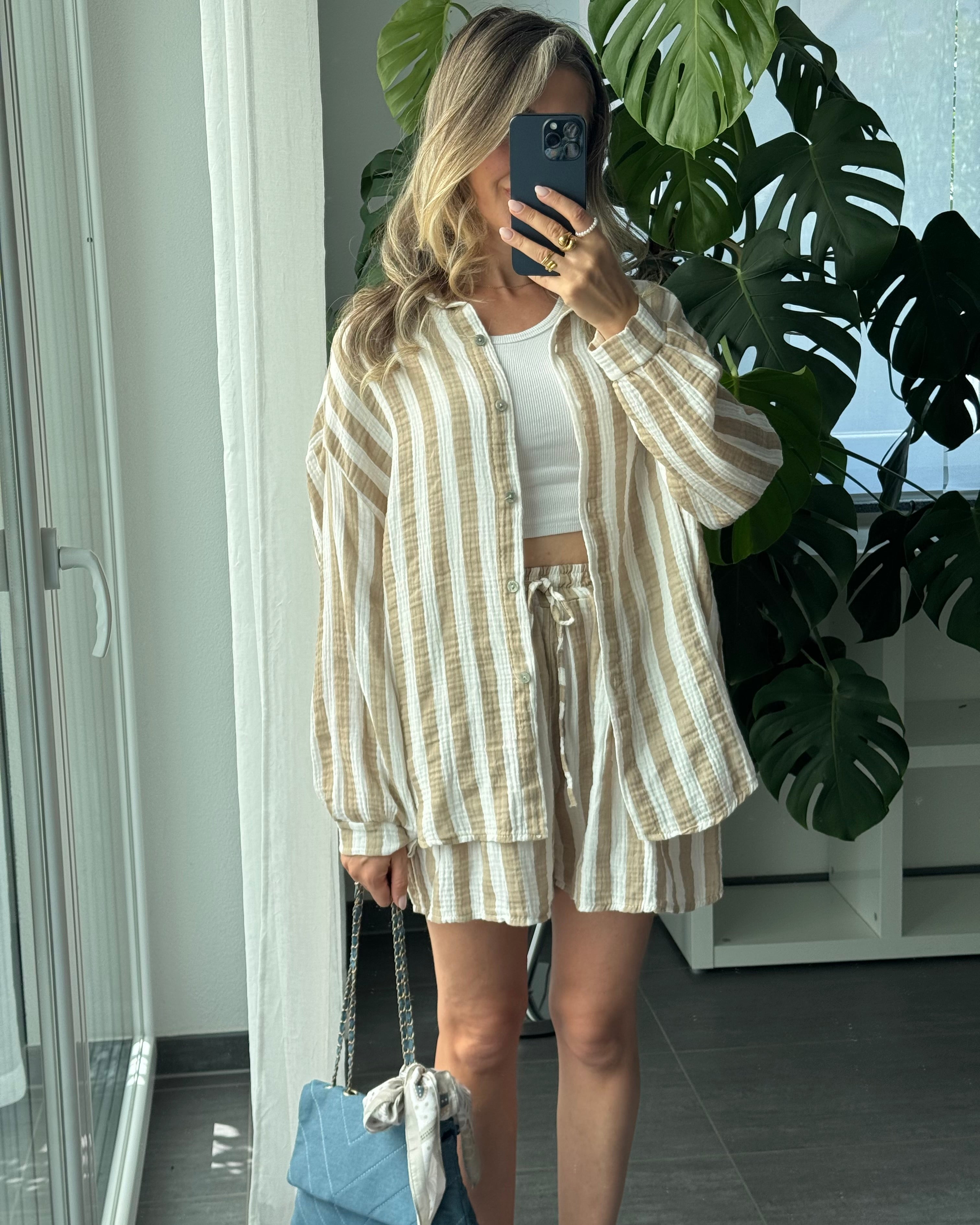Musselin-Set – Bluse & Shorts Beige