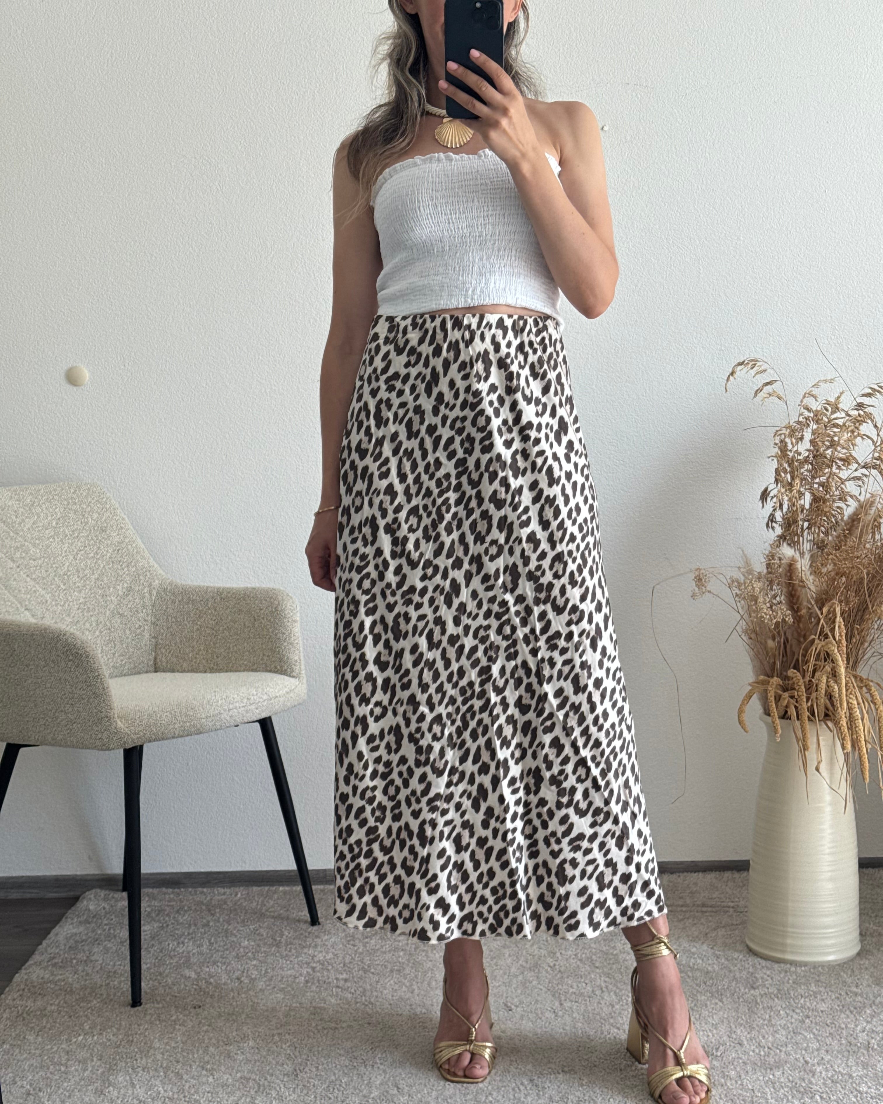 Viskoserock mit Leoprint Maja beige