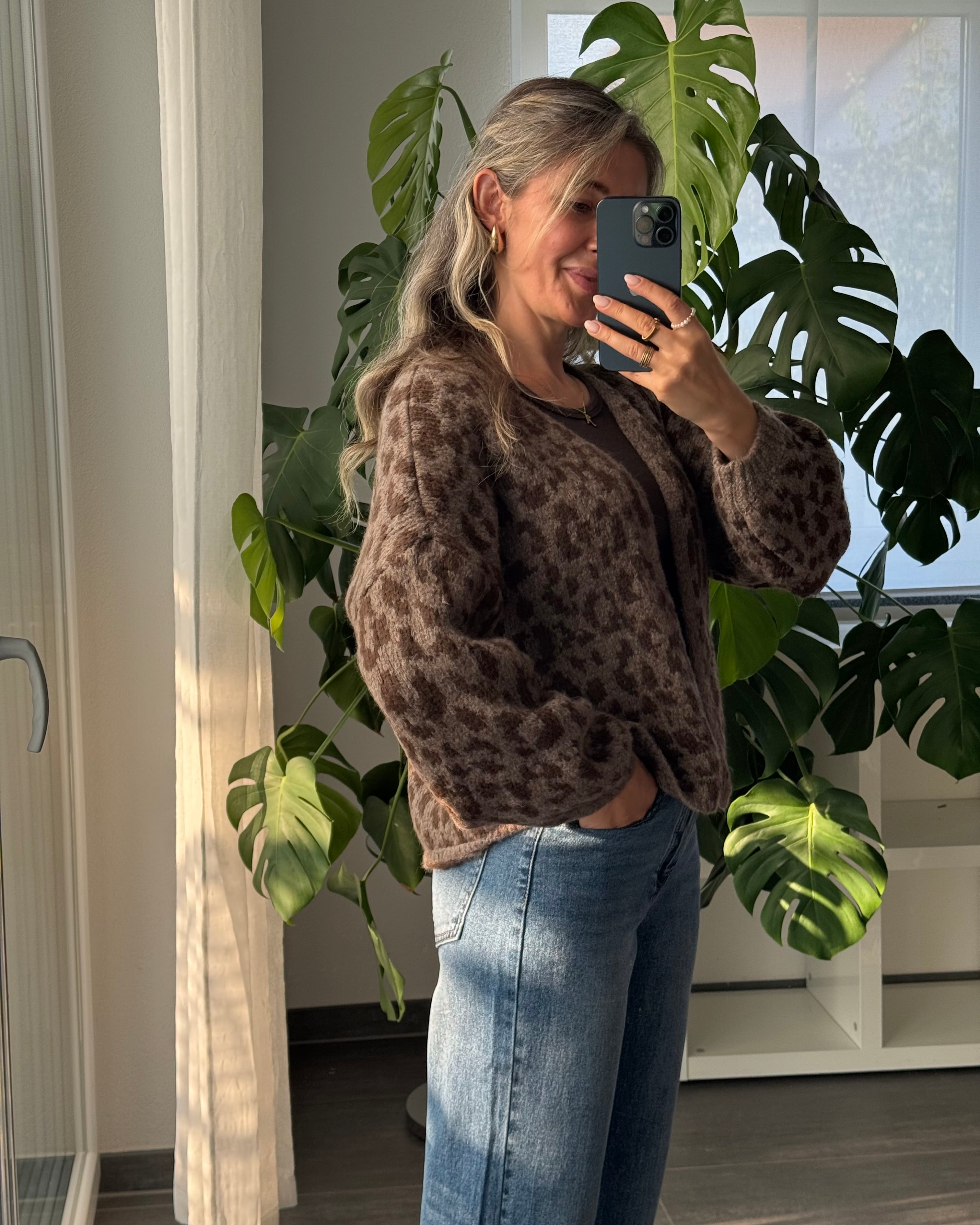 Offener Cardigan mir Leoprint Braun