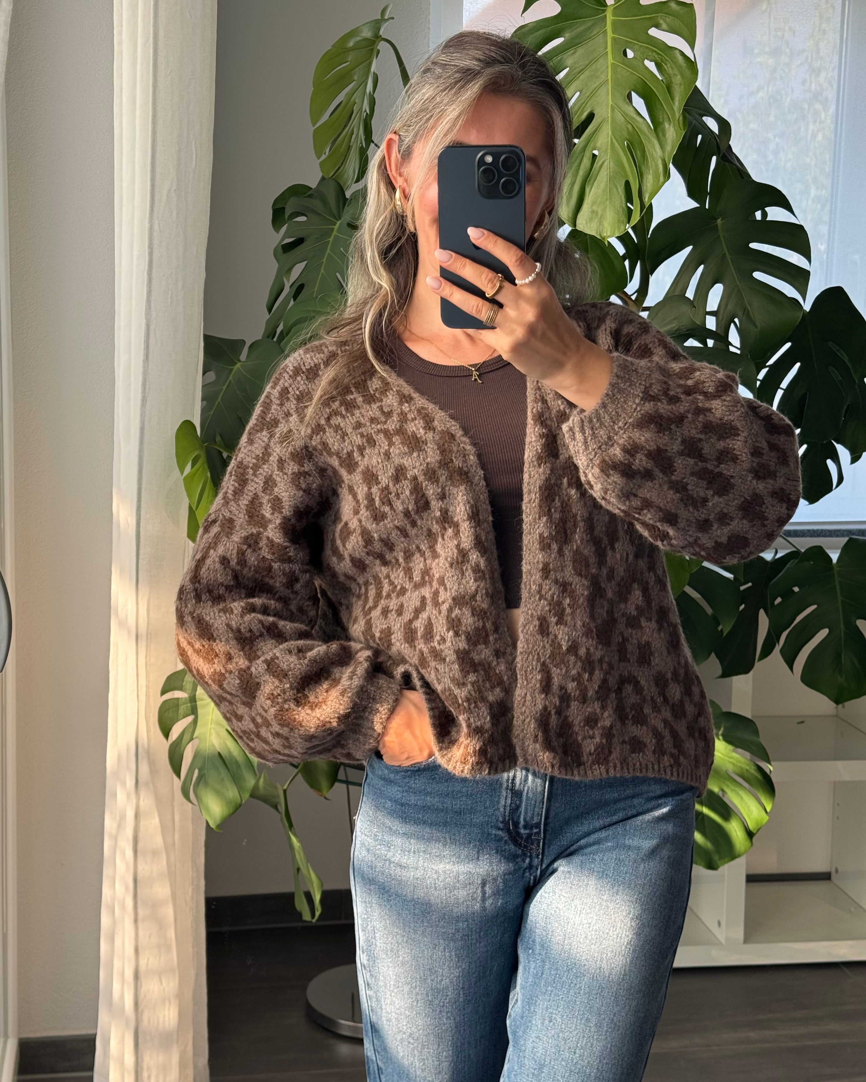 Offener Cardigan mir Leoprint Braun