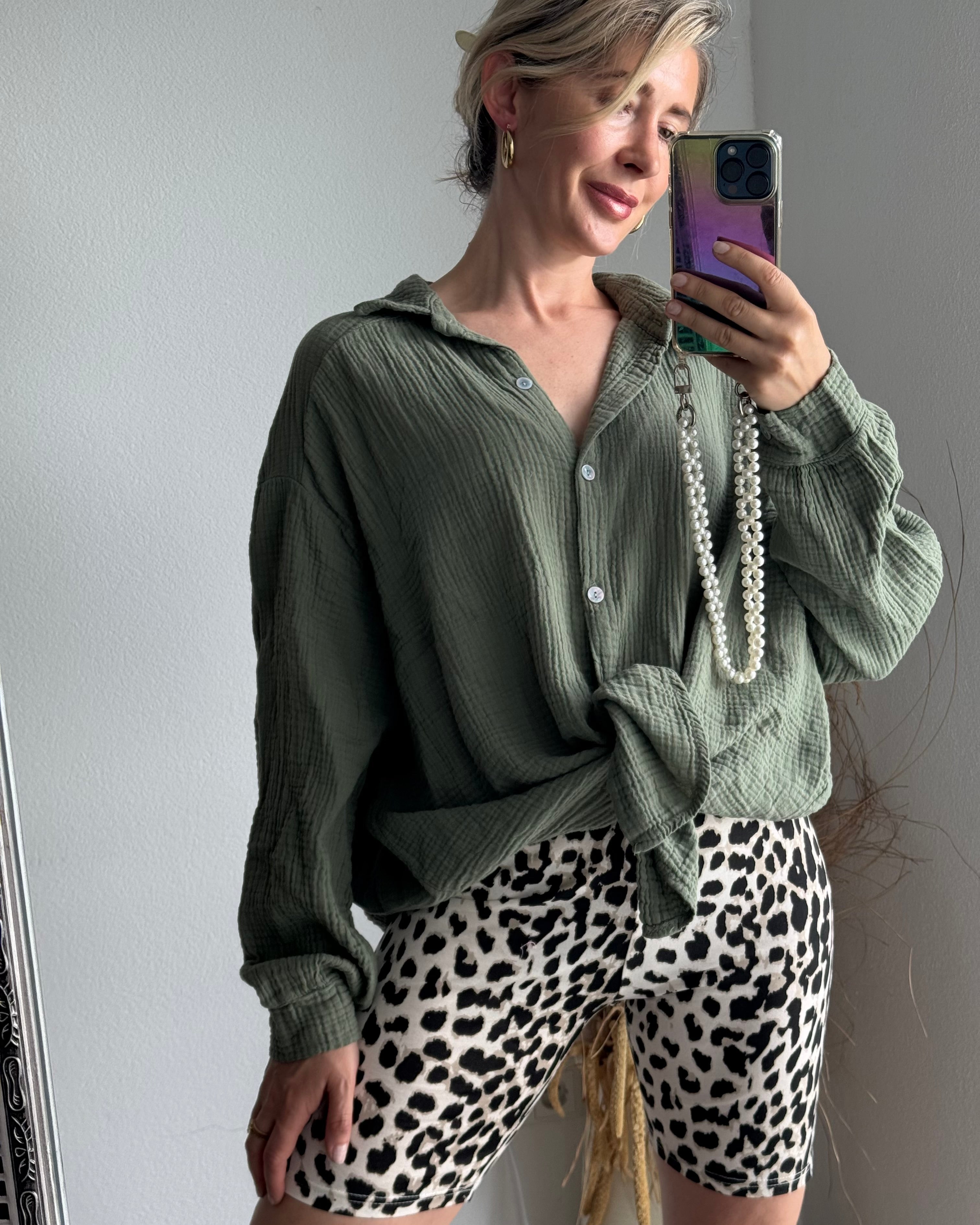 Musselinbluse Khaki