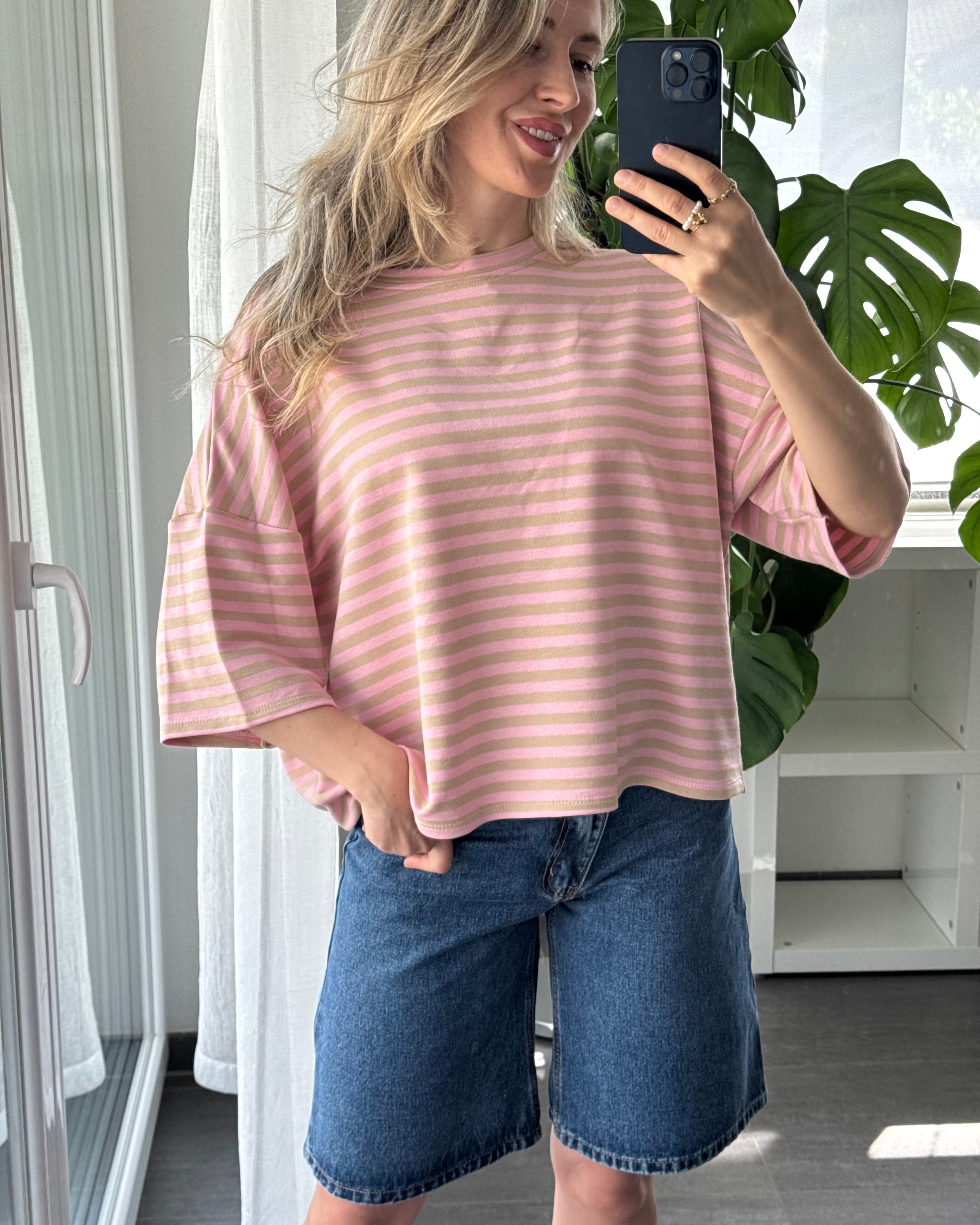 Shirt Streifenliebe Rosa Taupe