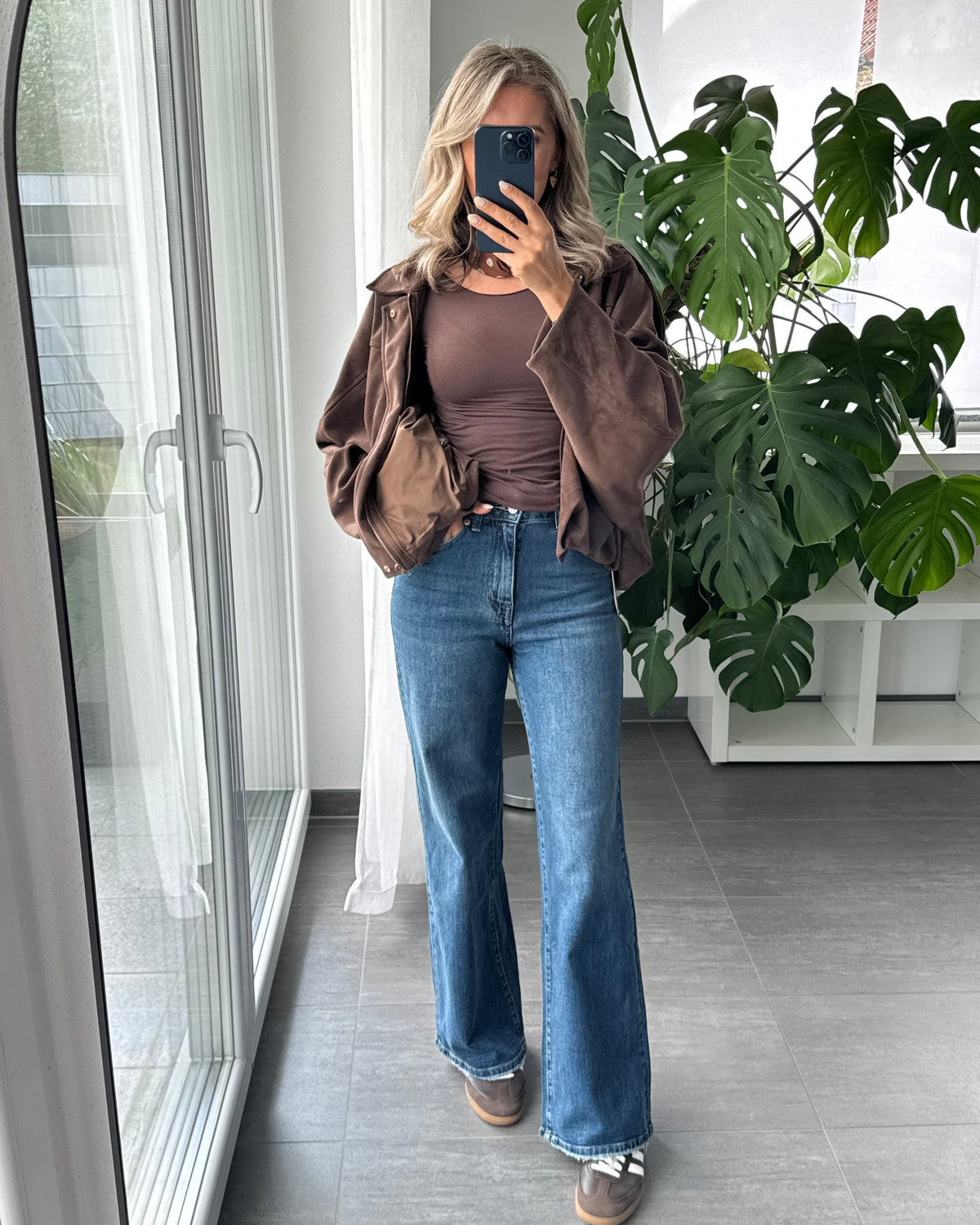 Wide leg stretch Jeans dunkelblau
