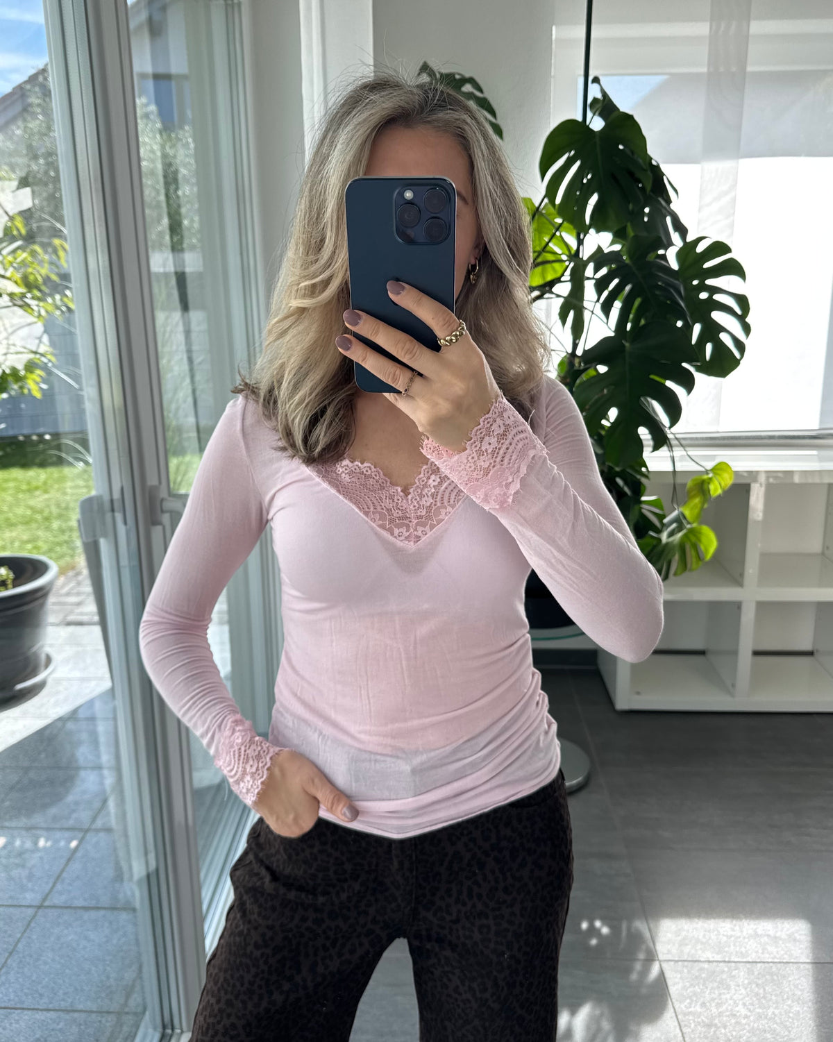 Kaschmir Longsleeve Spitze Rosa Premium-Qualität