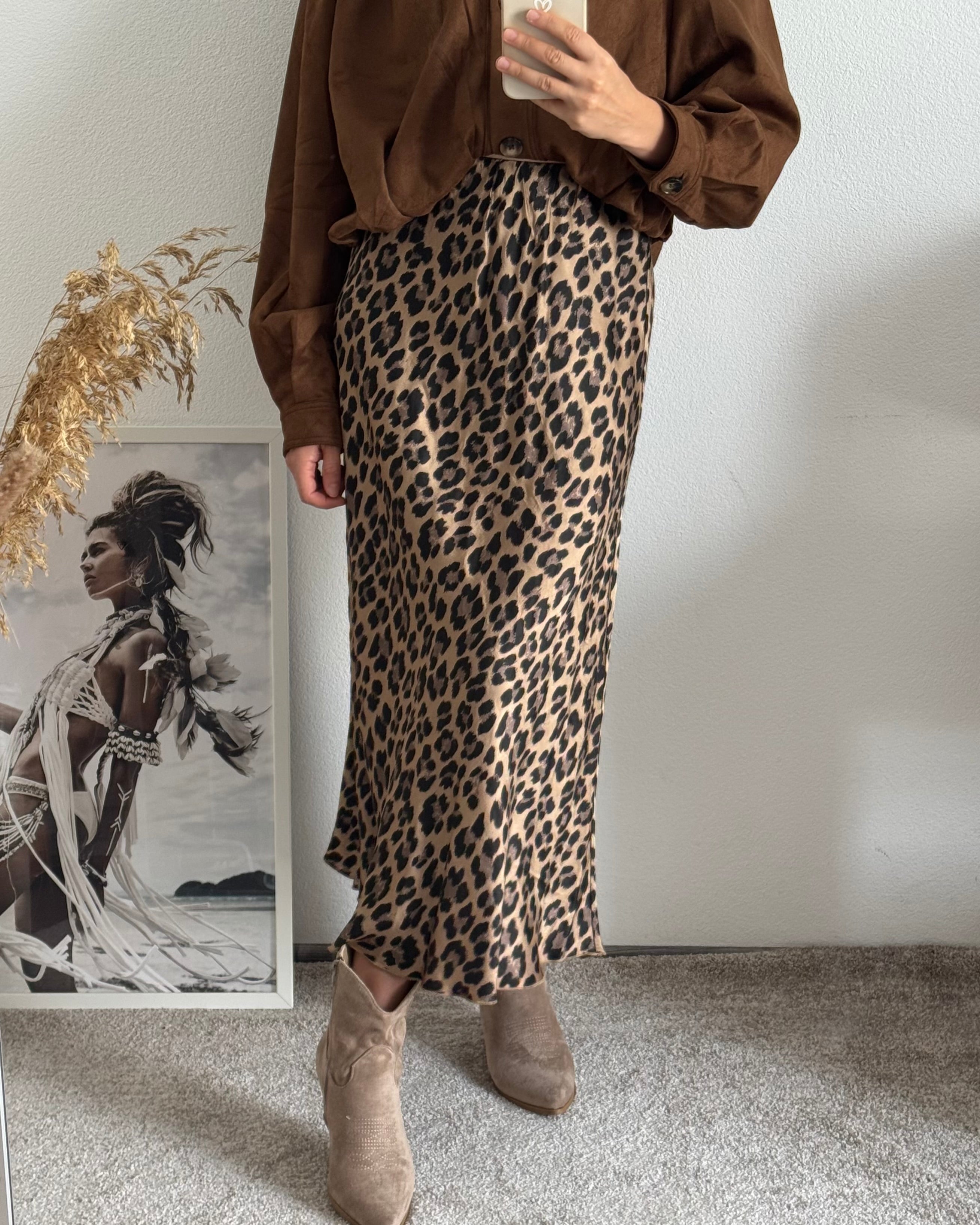 Viskoserock mit Leoprint Maja BRAUN