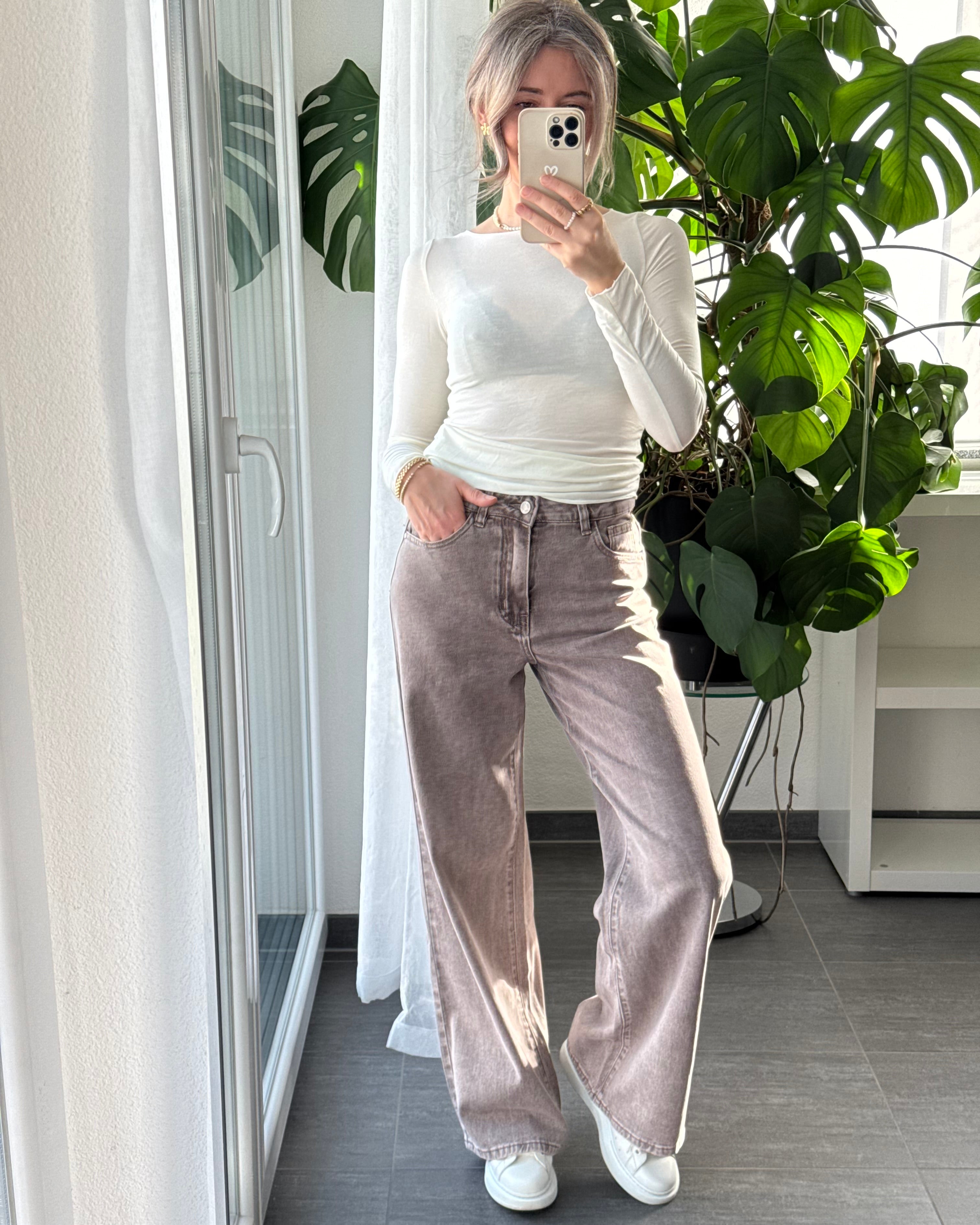 Wide leg stretch Jeans TAUPE