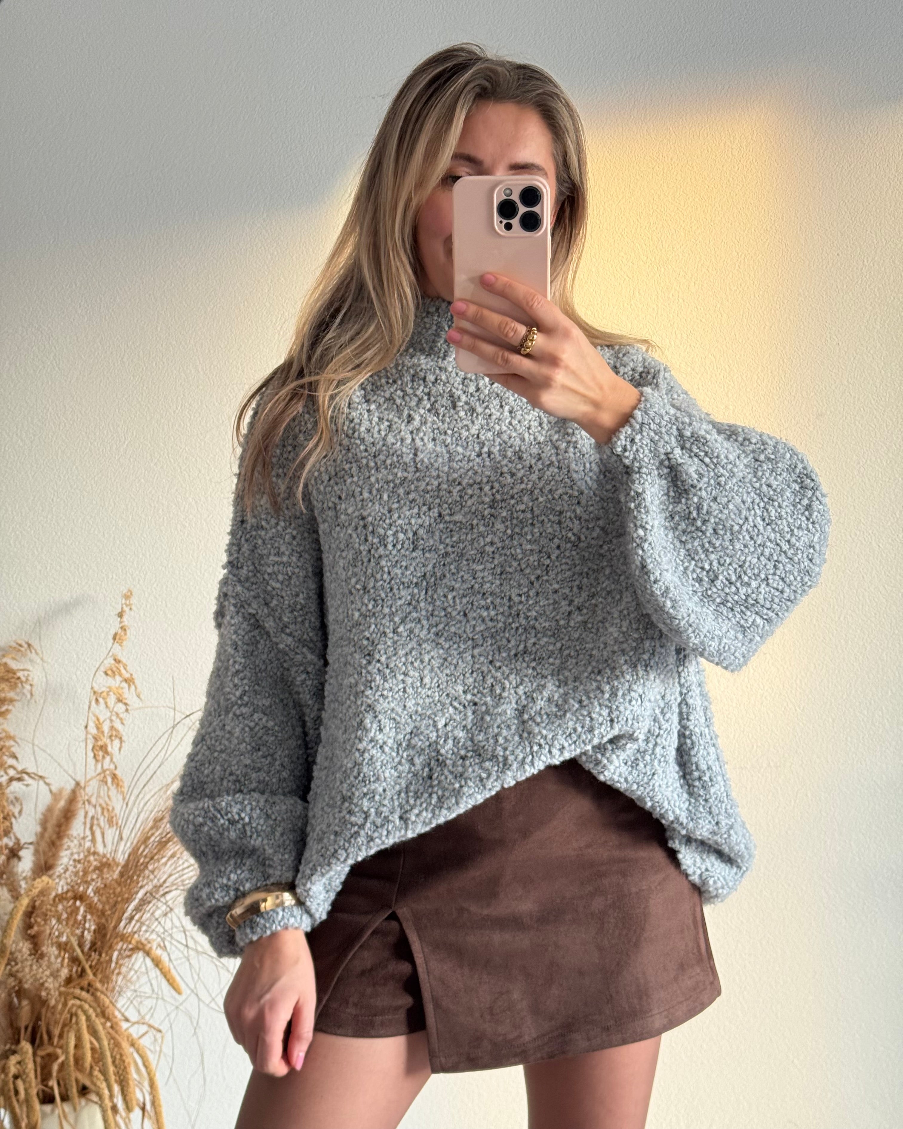 Bouclé oversize Pullover Grau