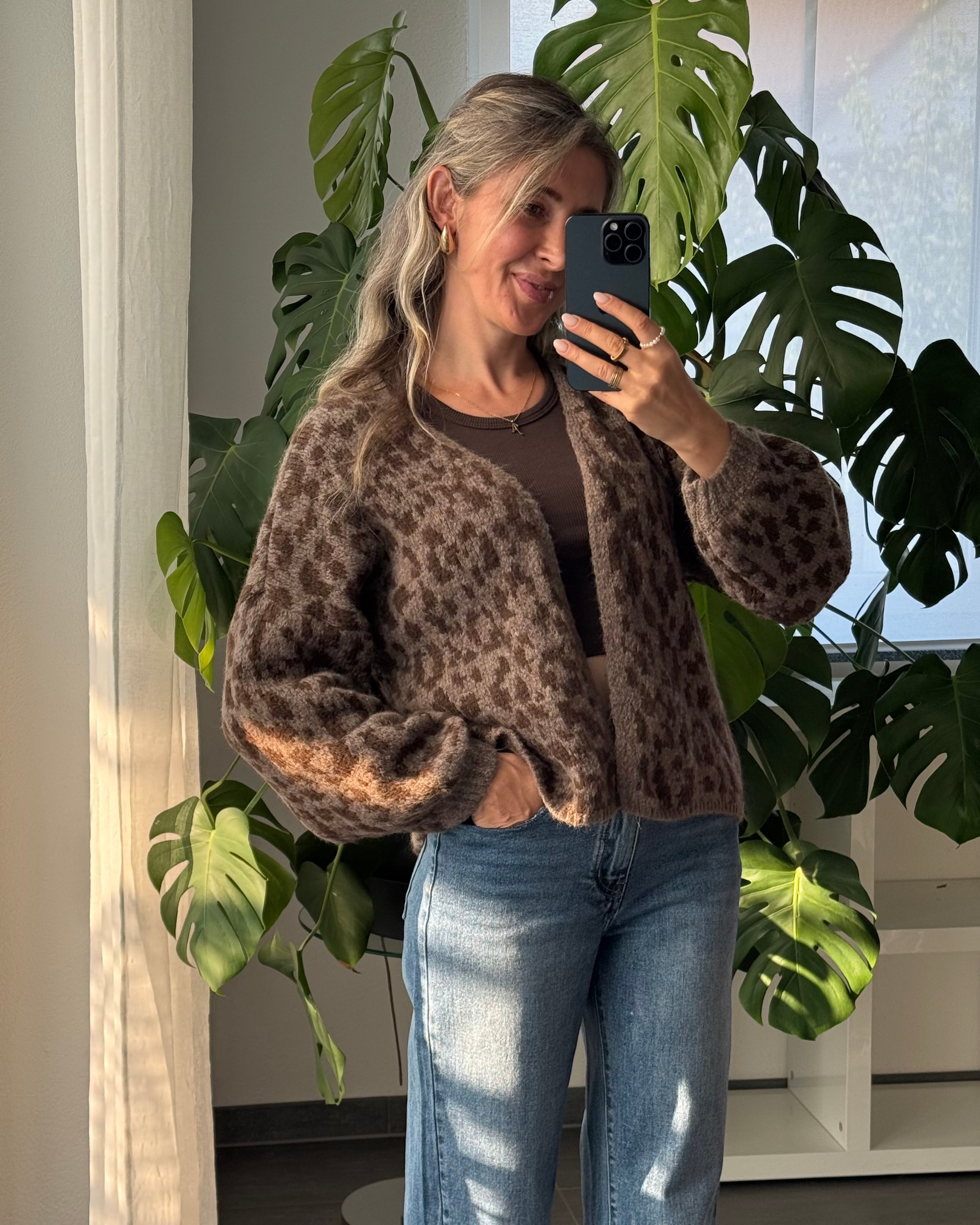 Offener Cardigan mir Leoprint Braun