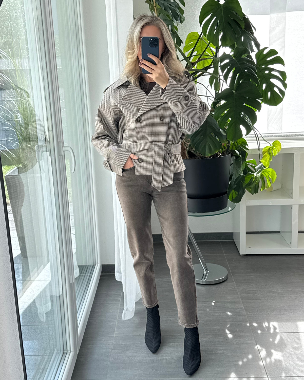 Karo Jacke Taupe