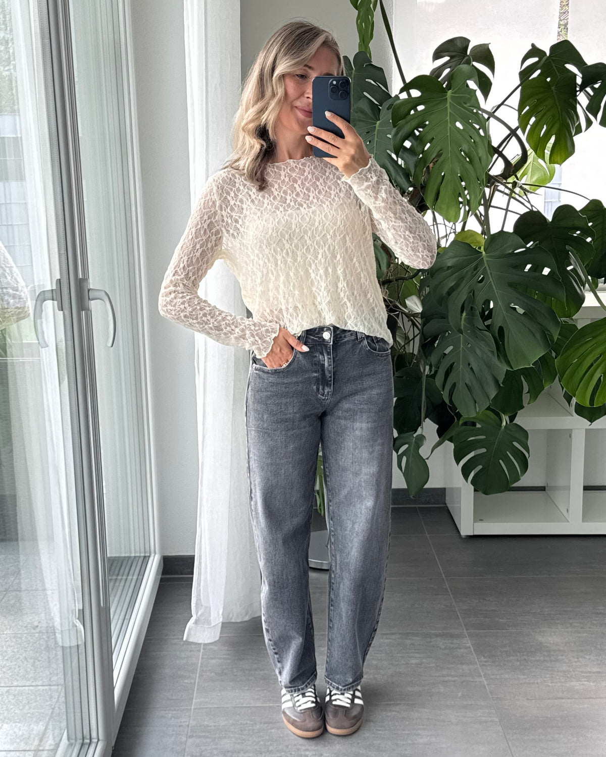Stretch Barrel Jeans Grau