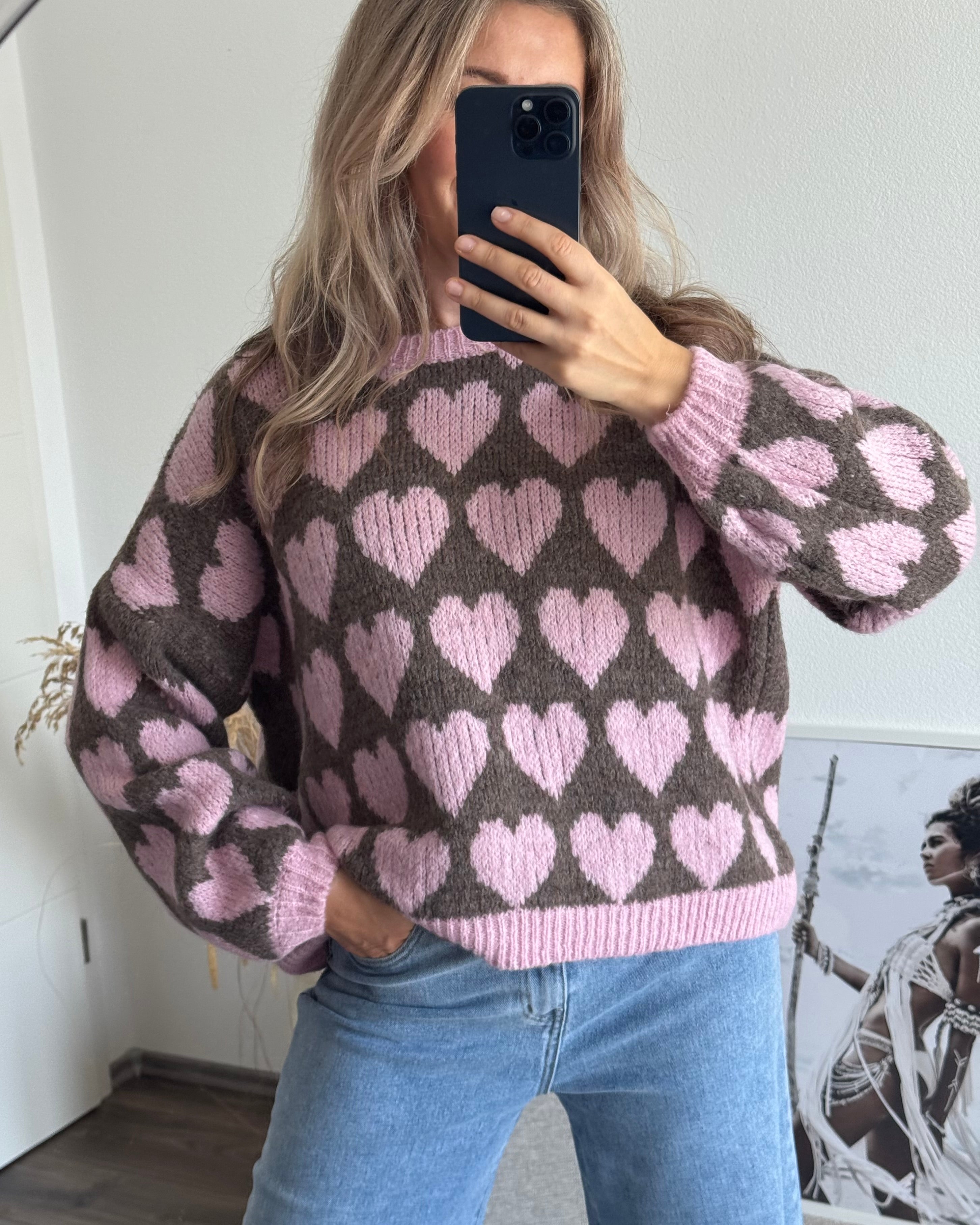 Pullover BIG HEARTS rosa&braun