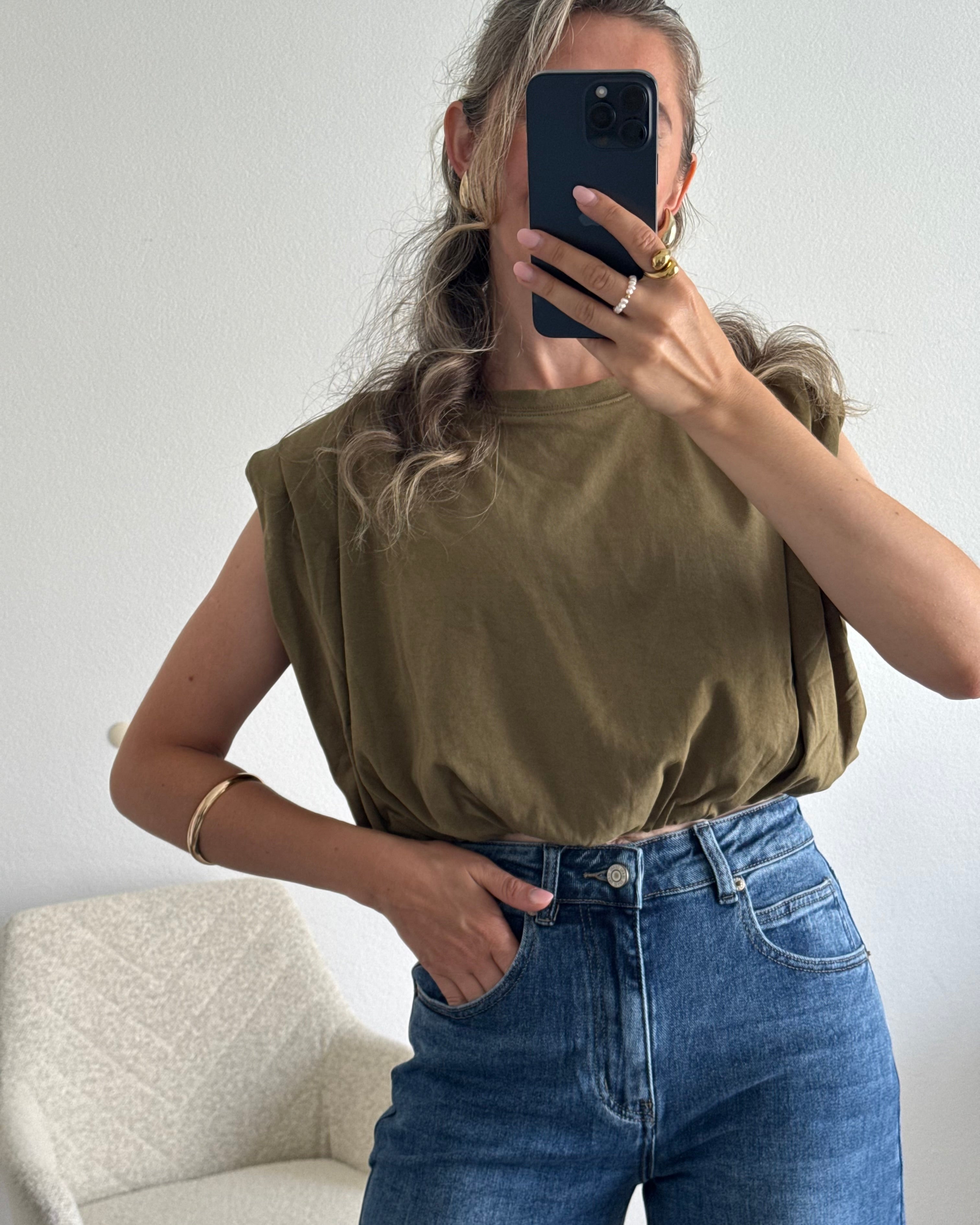 Premium Cropped Shirt Khaki