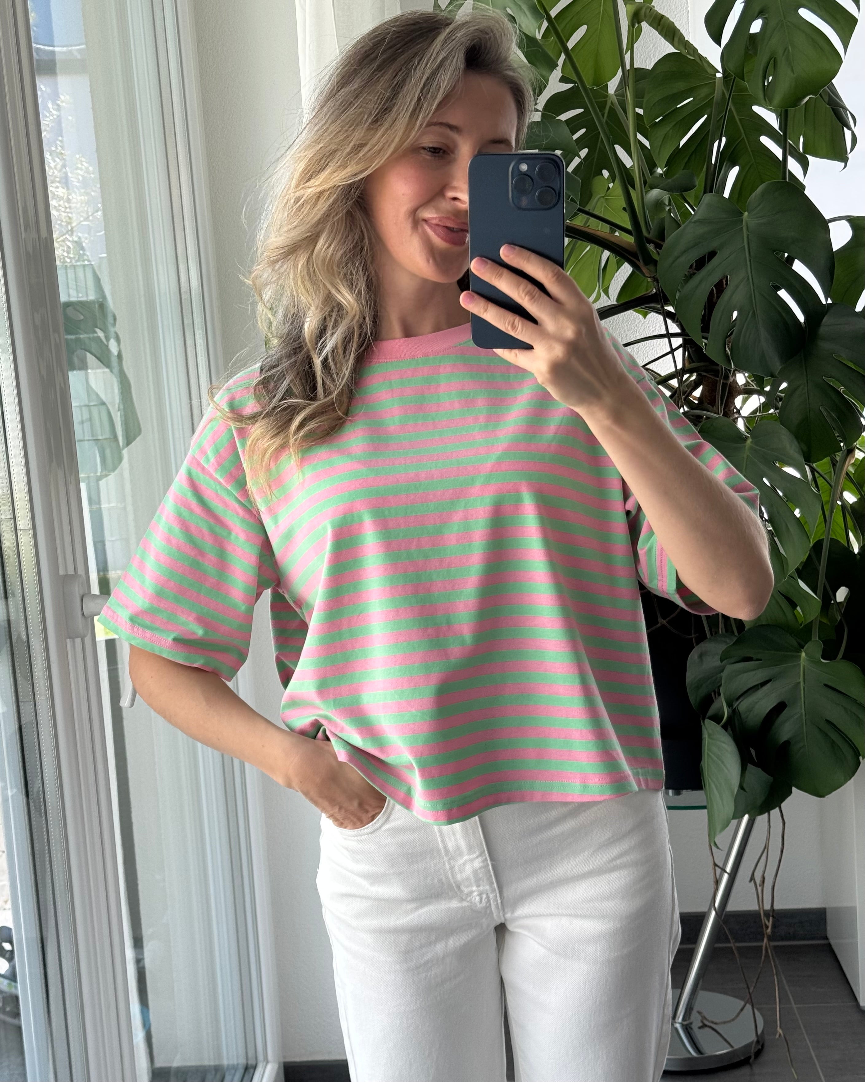 Shirt Summer Stripes Grün Rosa