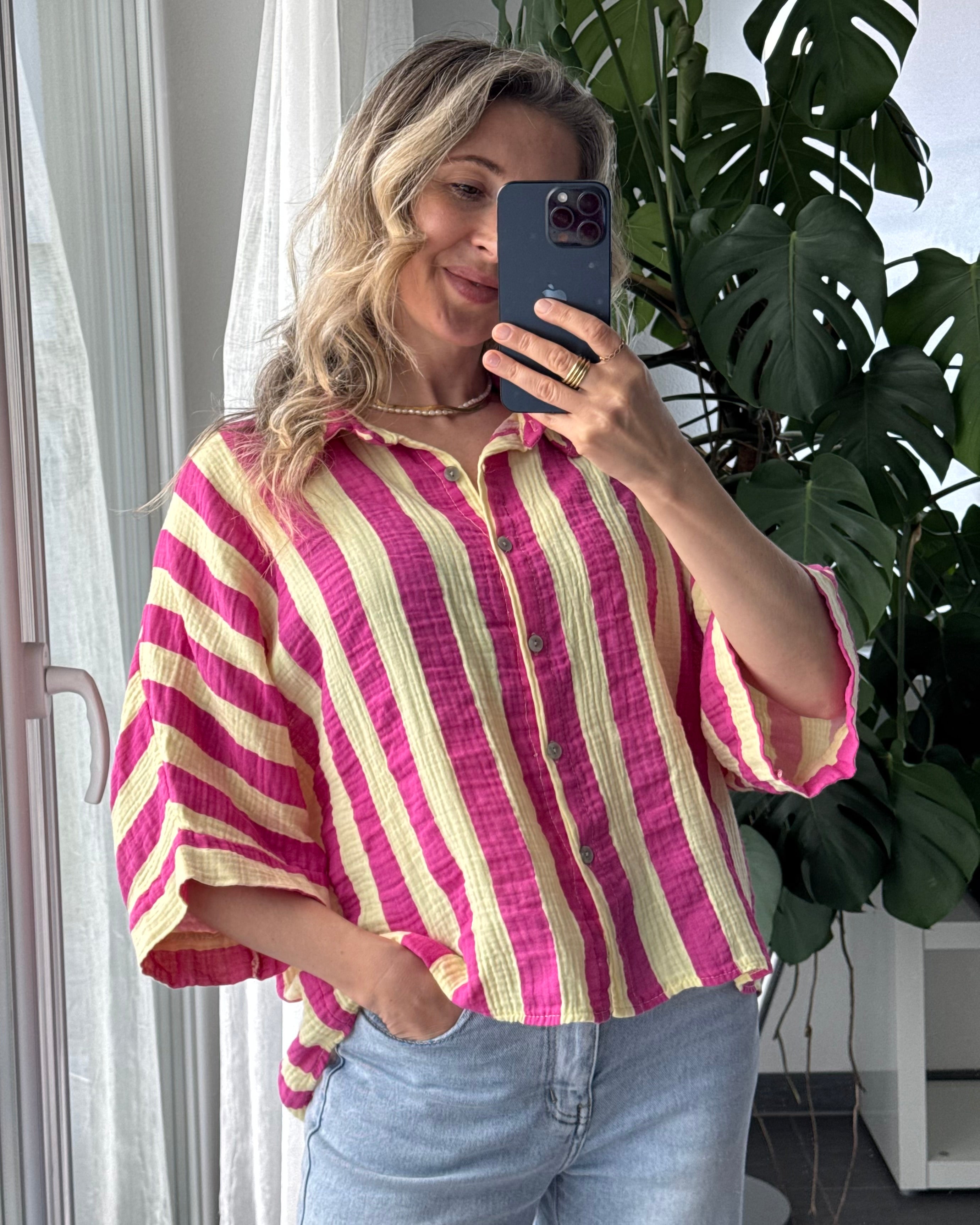 Musselinbluse gestreift pink
