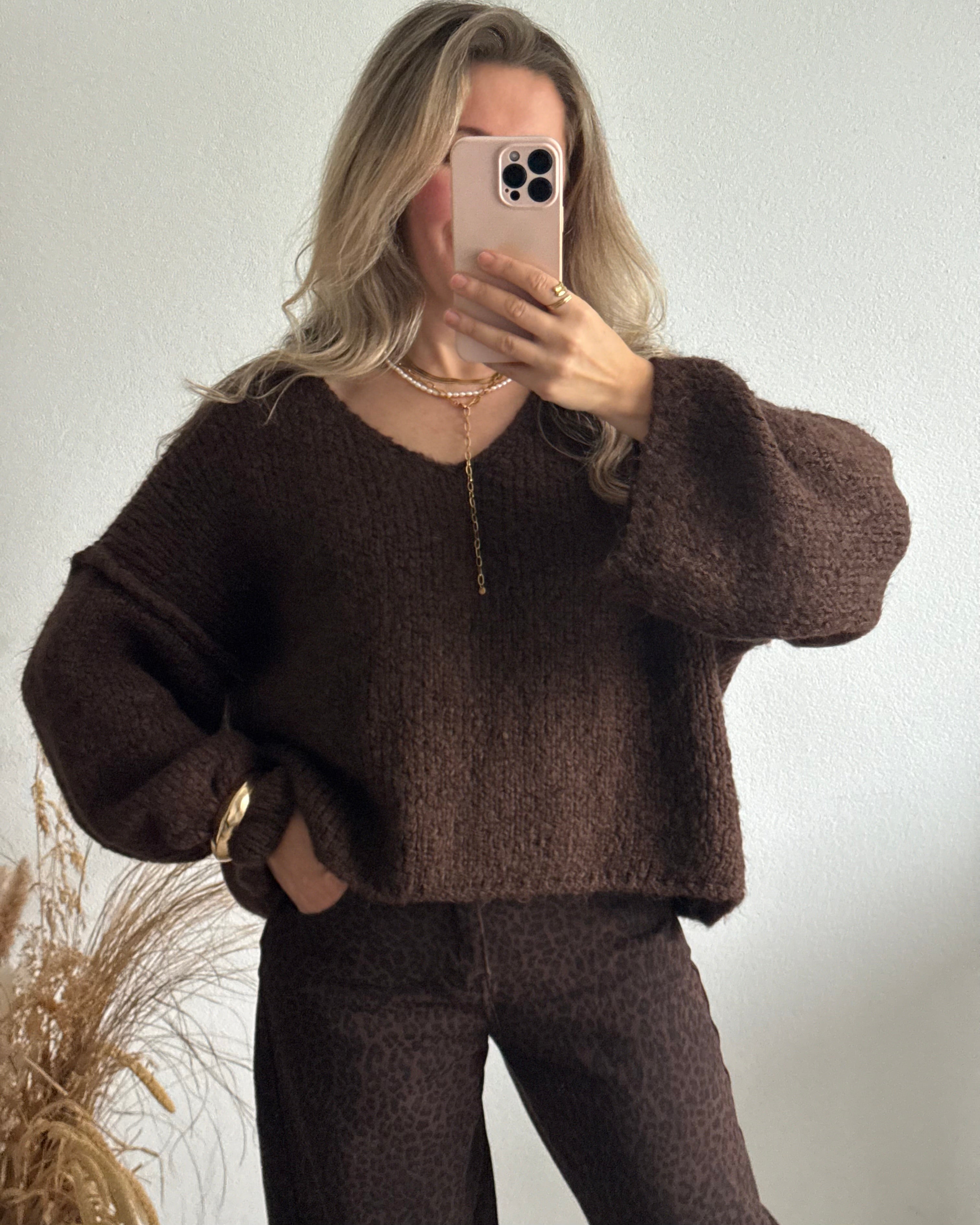 Strickpullover Fluffy Braun