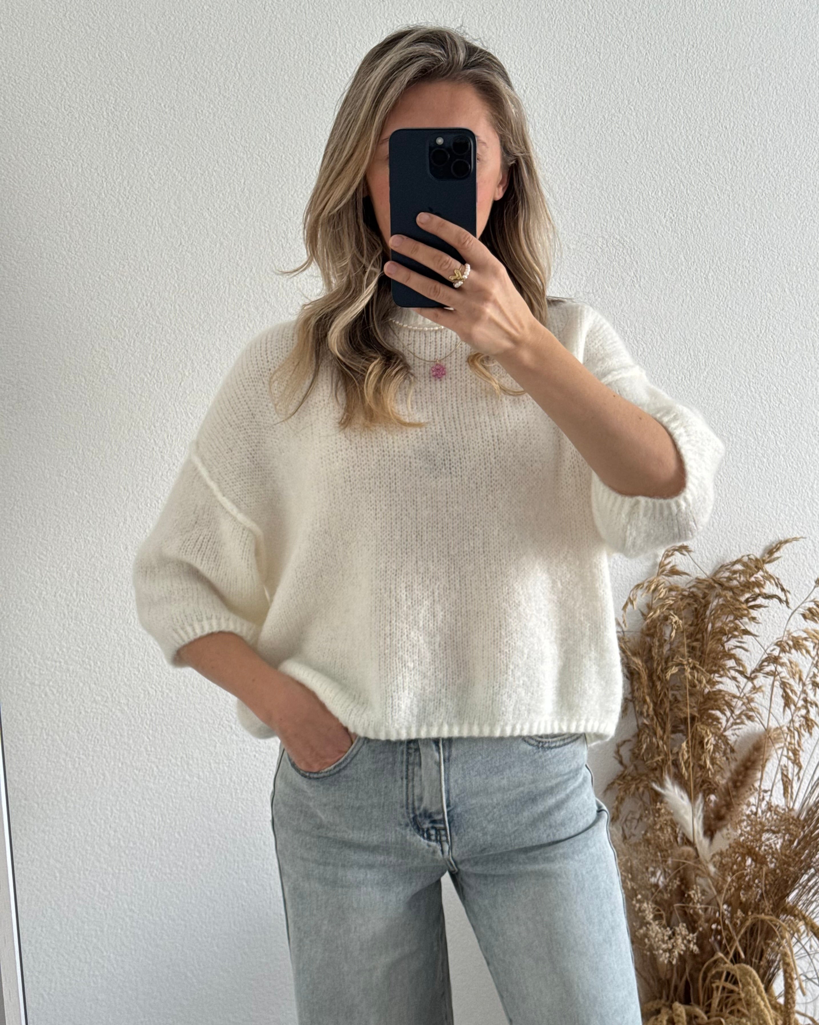 Kurzarm Pullover Weiß