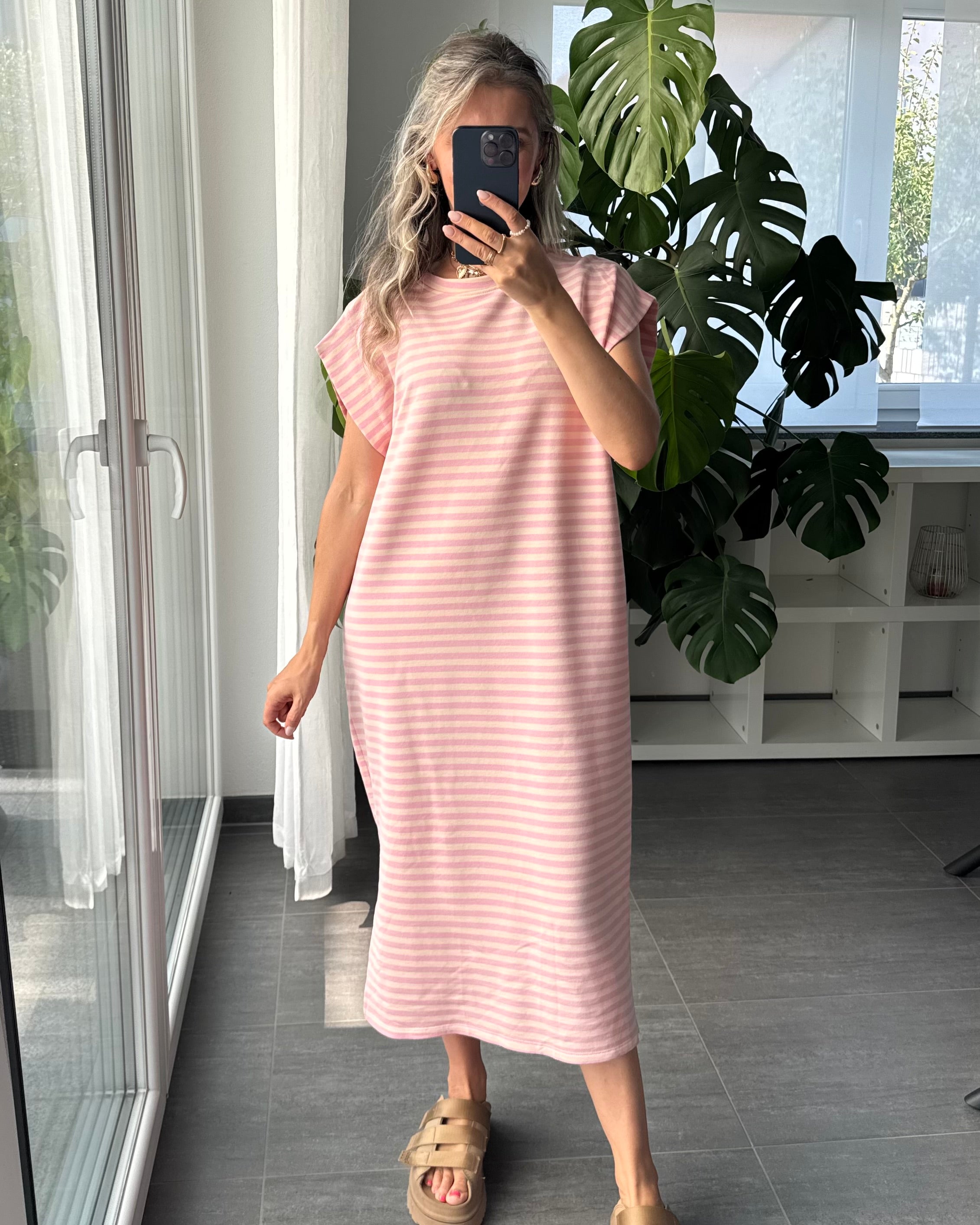 Midikleid Sienna Stripes Rosa