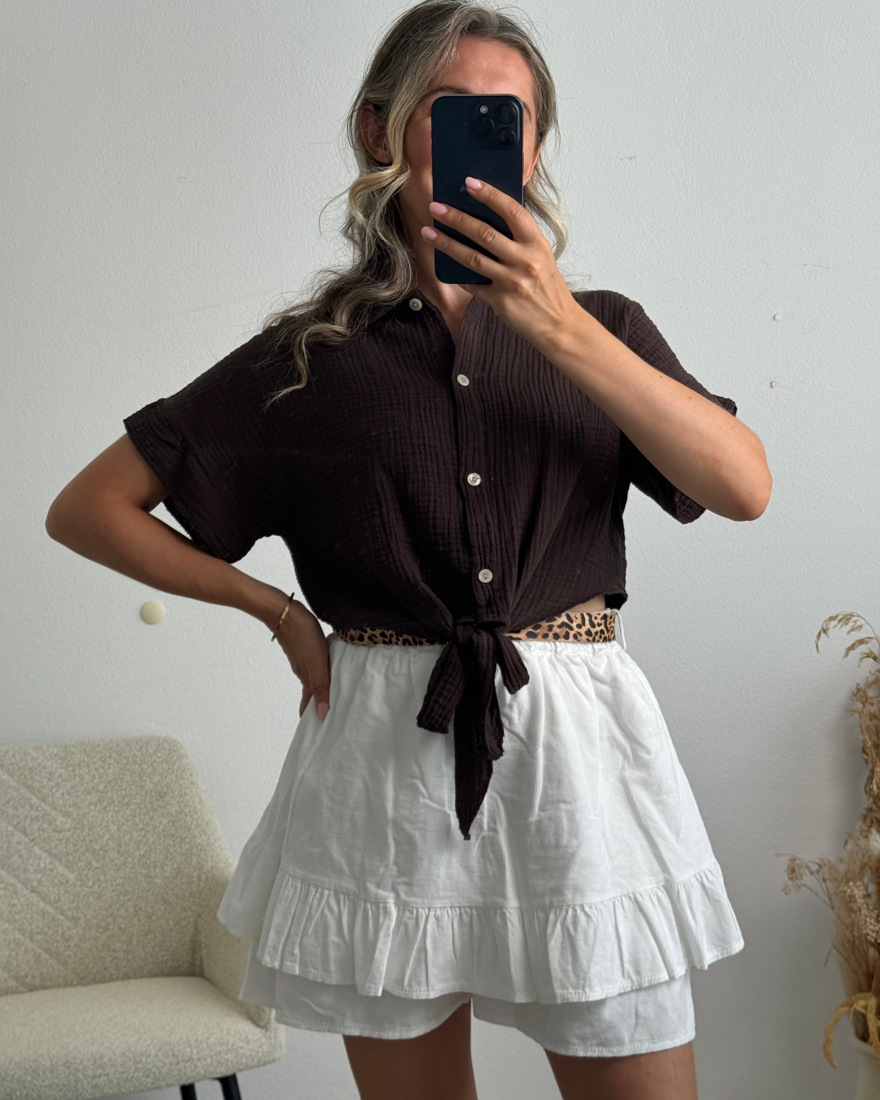 Musselinbluse zum Knoten braun