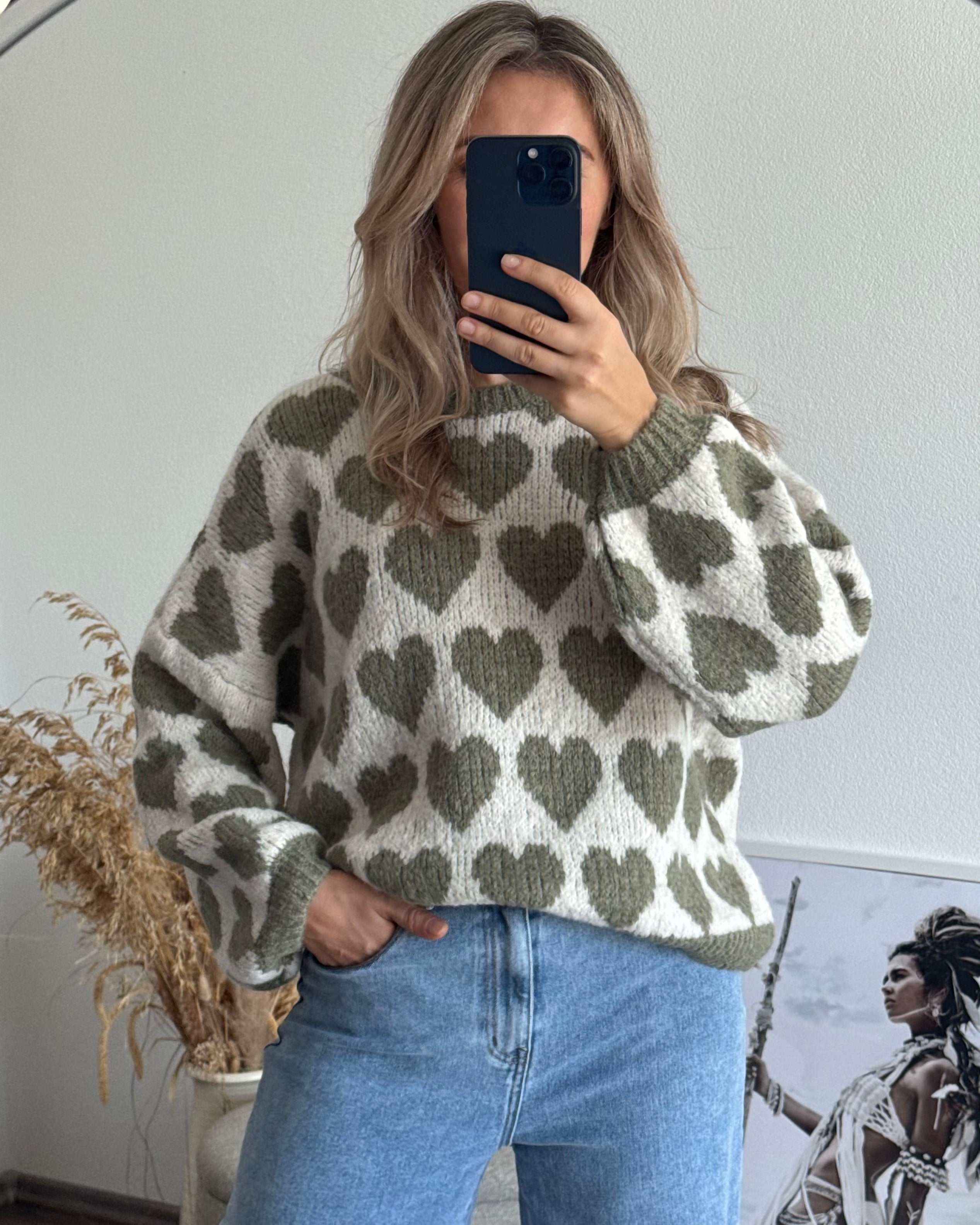 Pullover BIG HEARTS beige&khaki