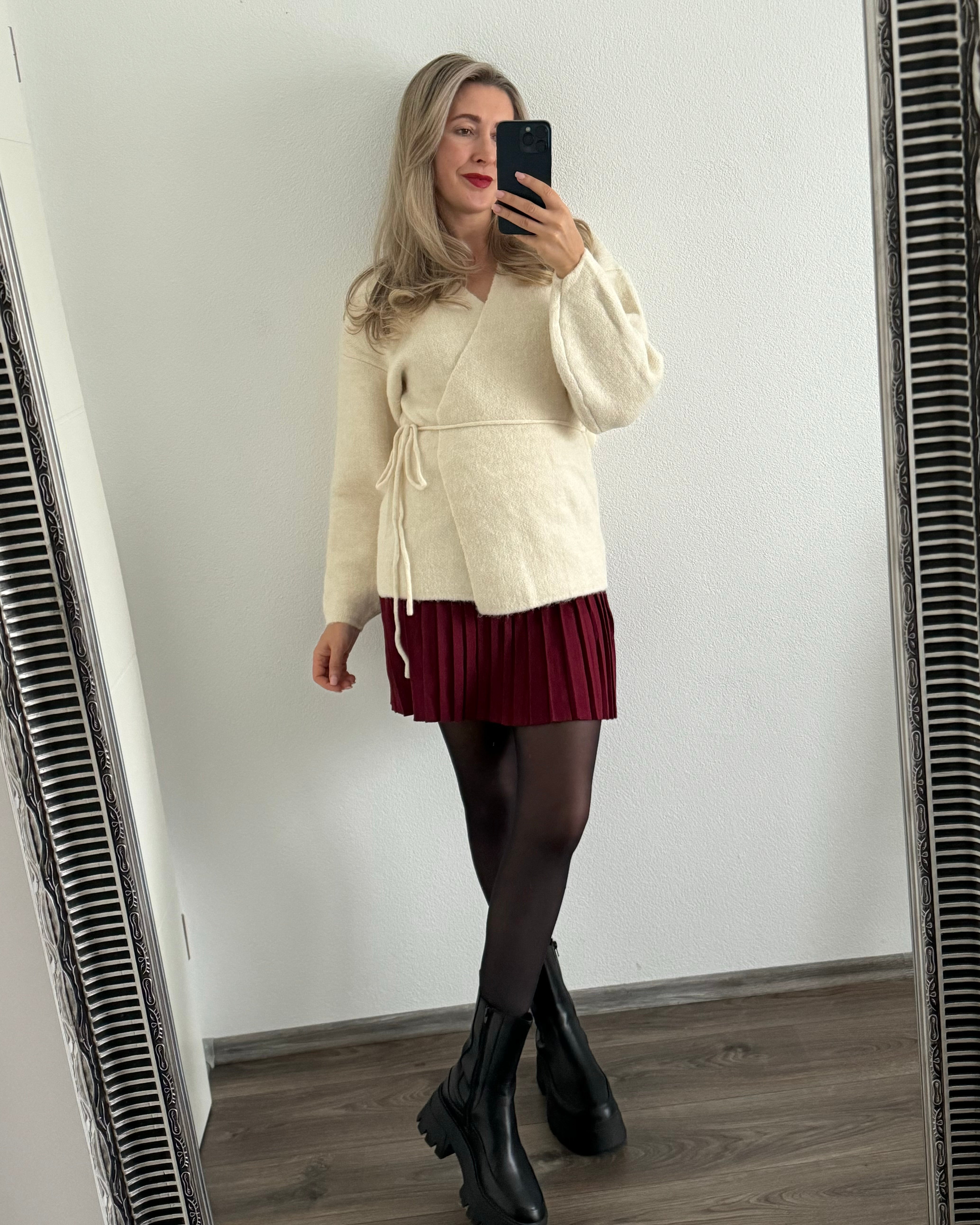 Strickrock Plissee Bordeauxrot