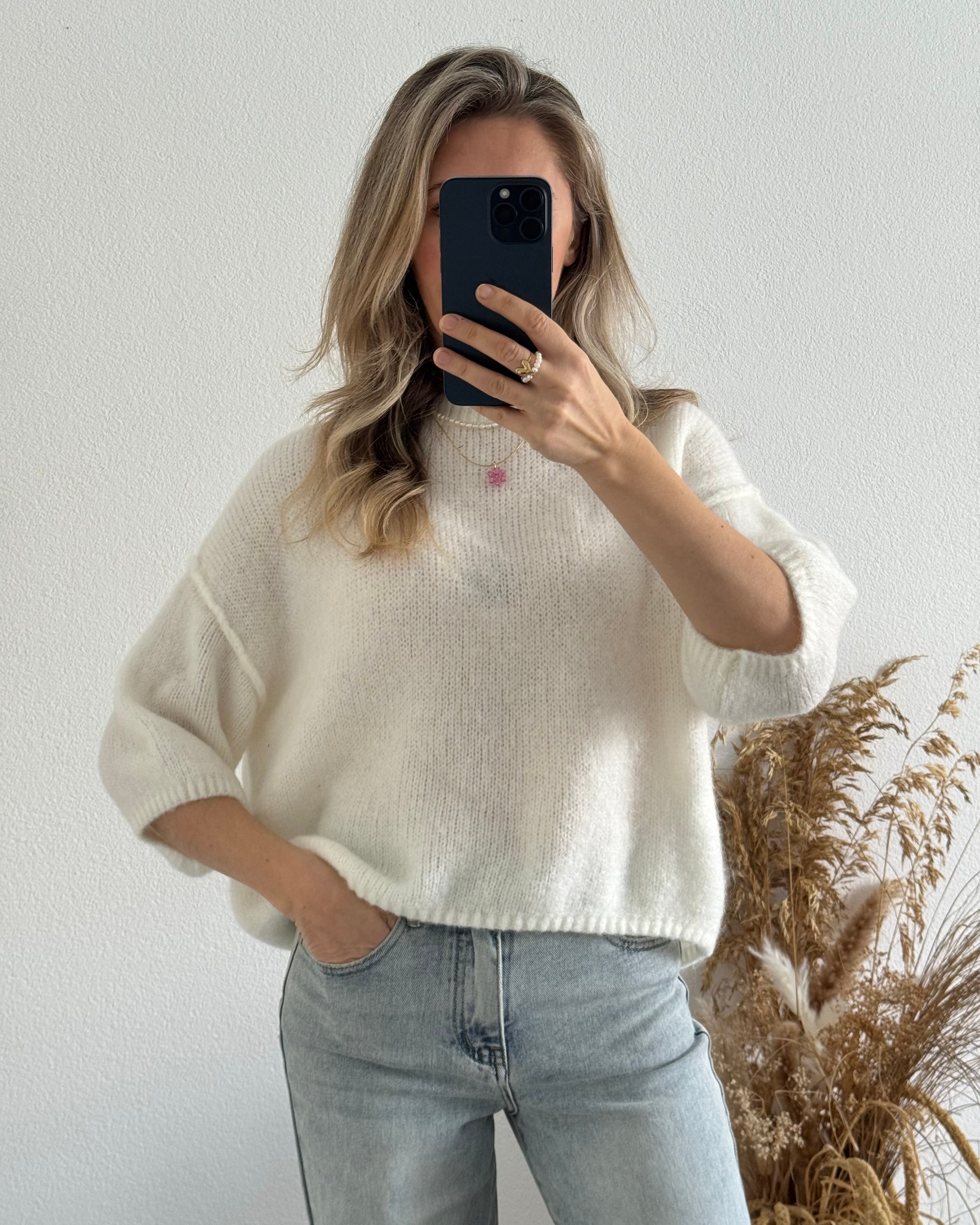 Kurzarm Pullover Weiß