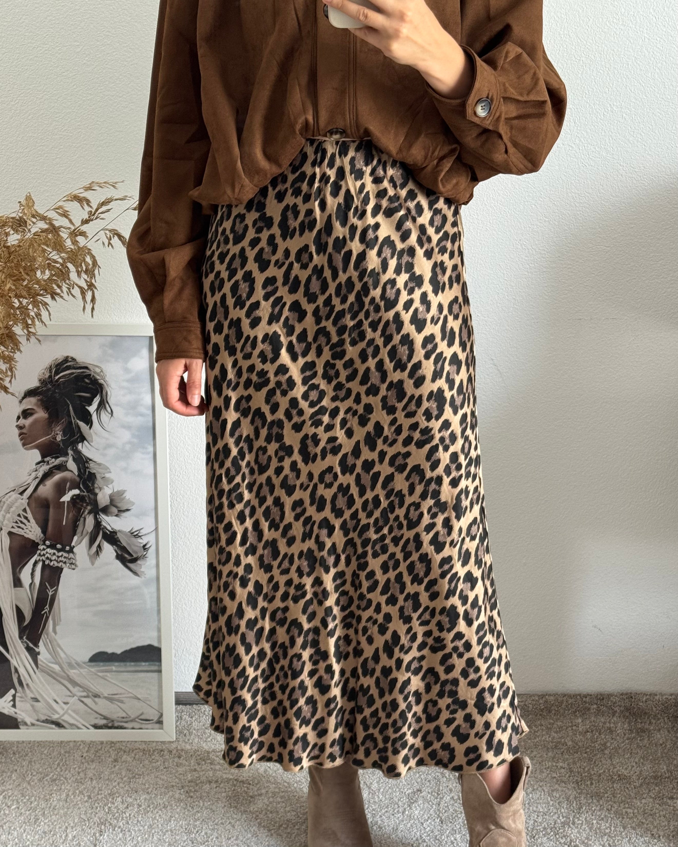 Viskoserock mit Leoprint Maja BRAUN