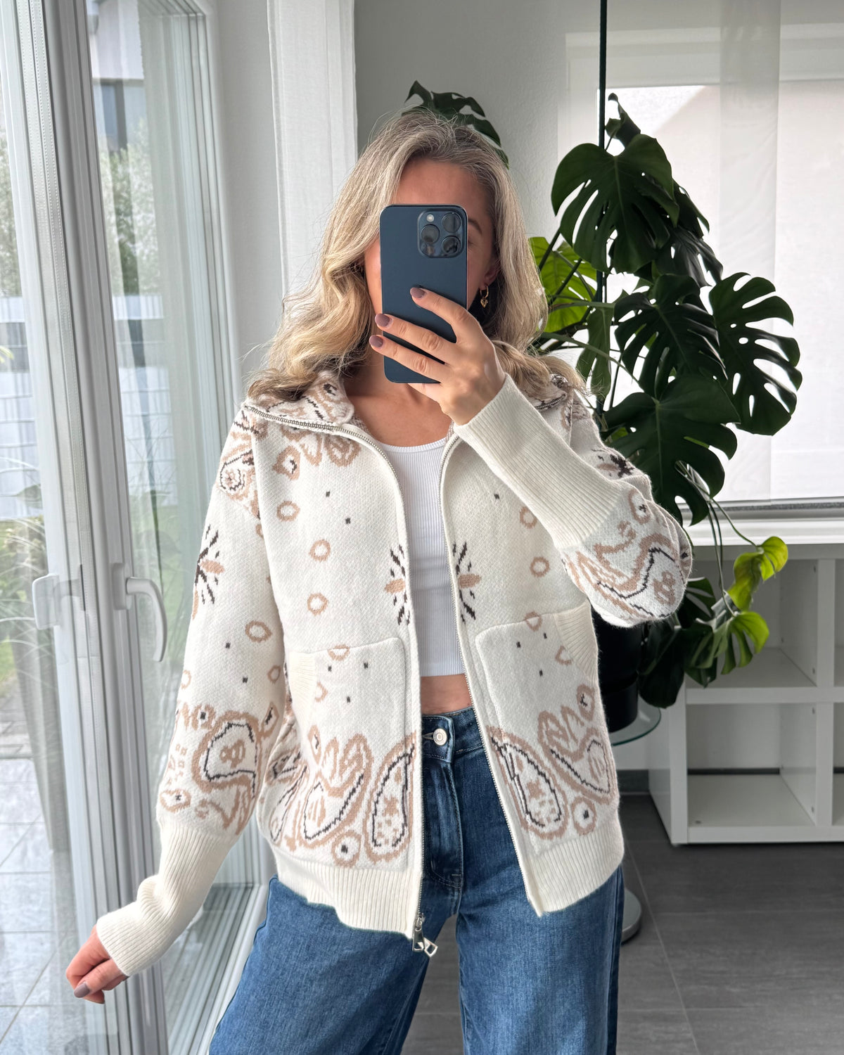 Zip Cardigan Paisley Beige