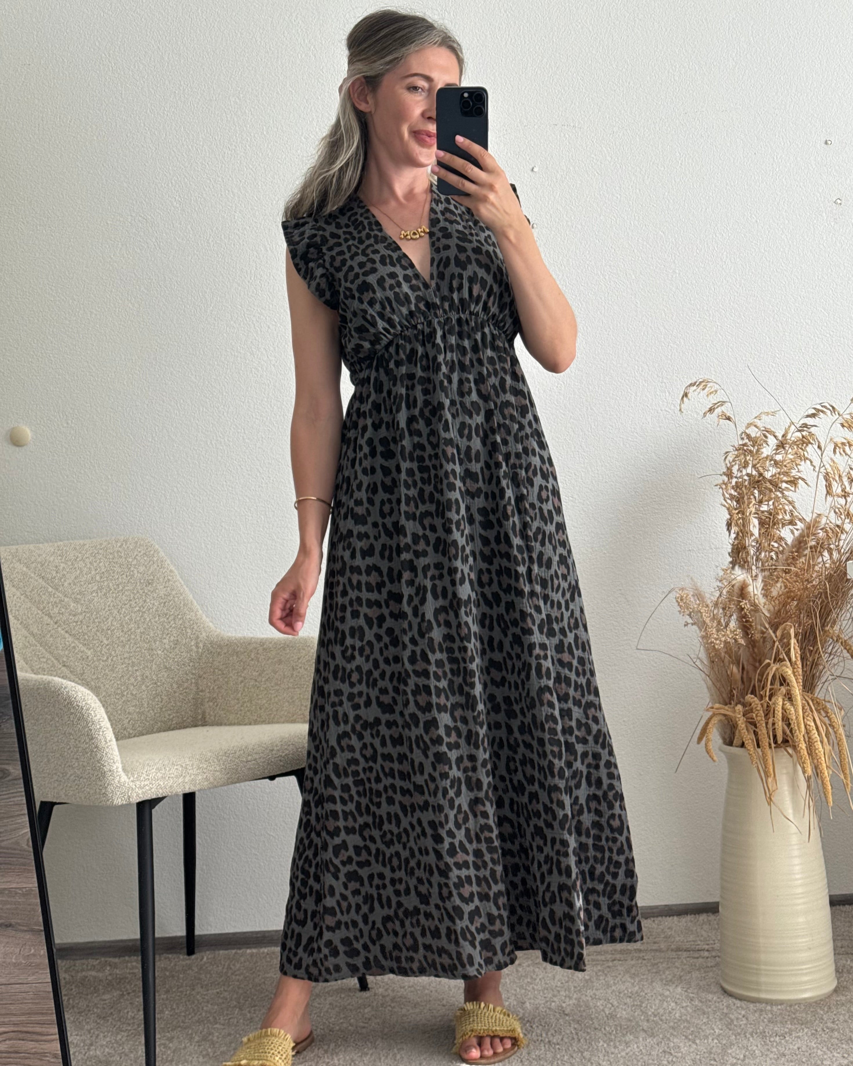 Maxi Musselinkleid Leo Grau