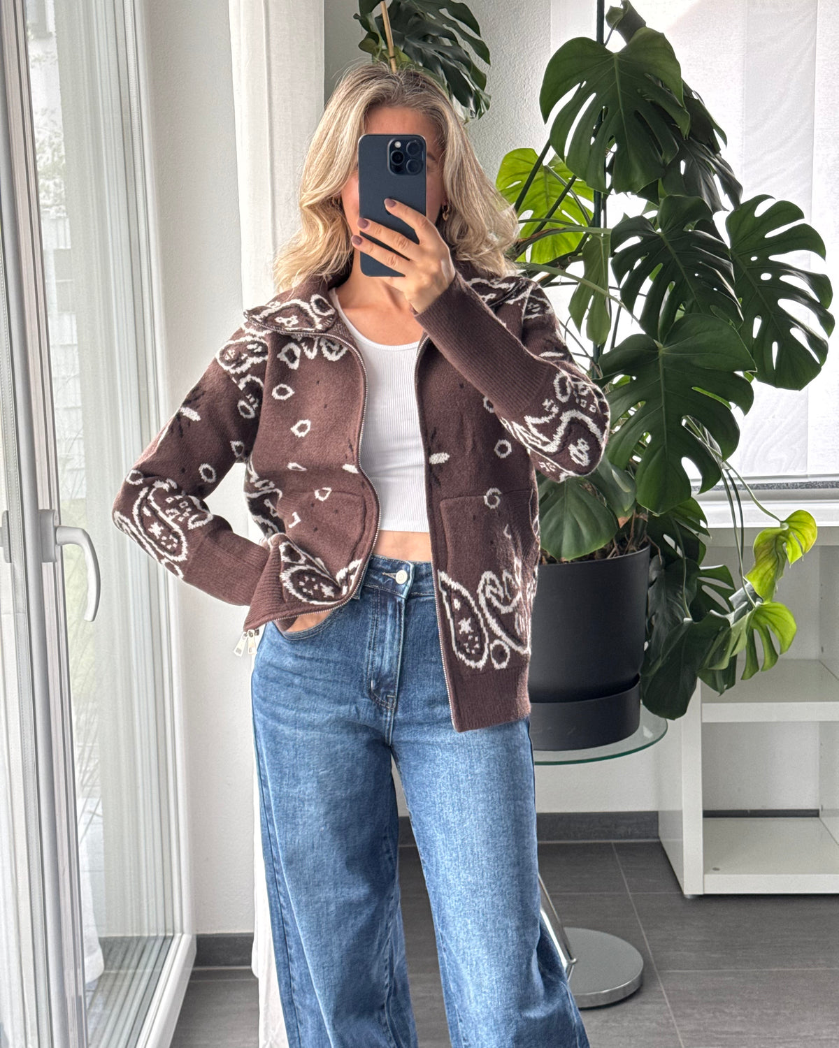 Zip Cardigan Paisley Braun