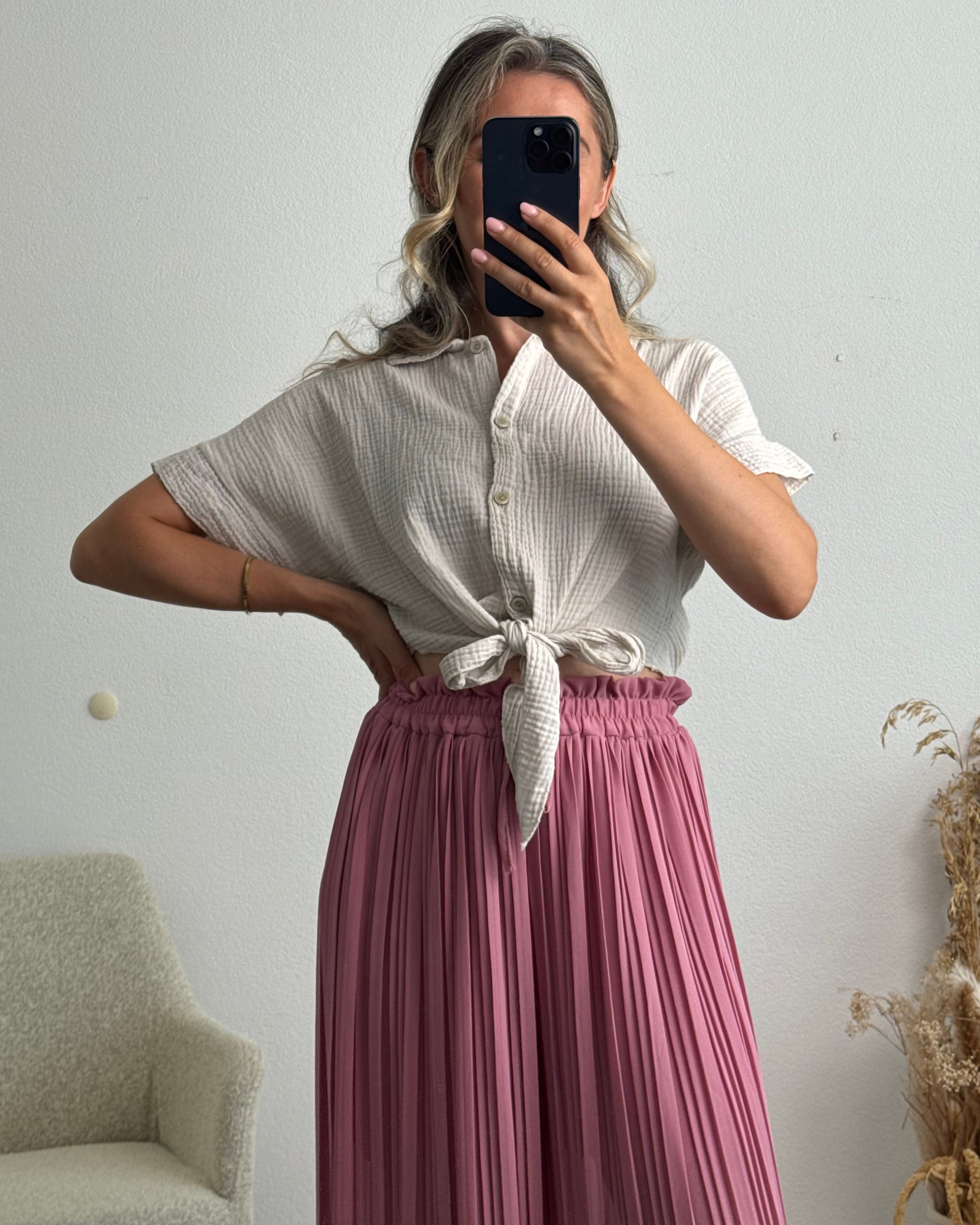 Musselinbluse zum Knoten beige