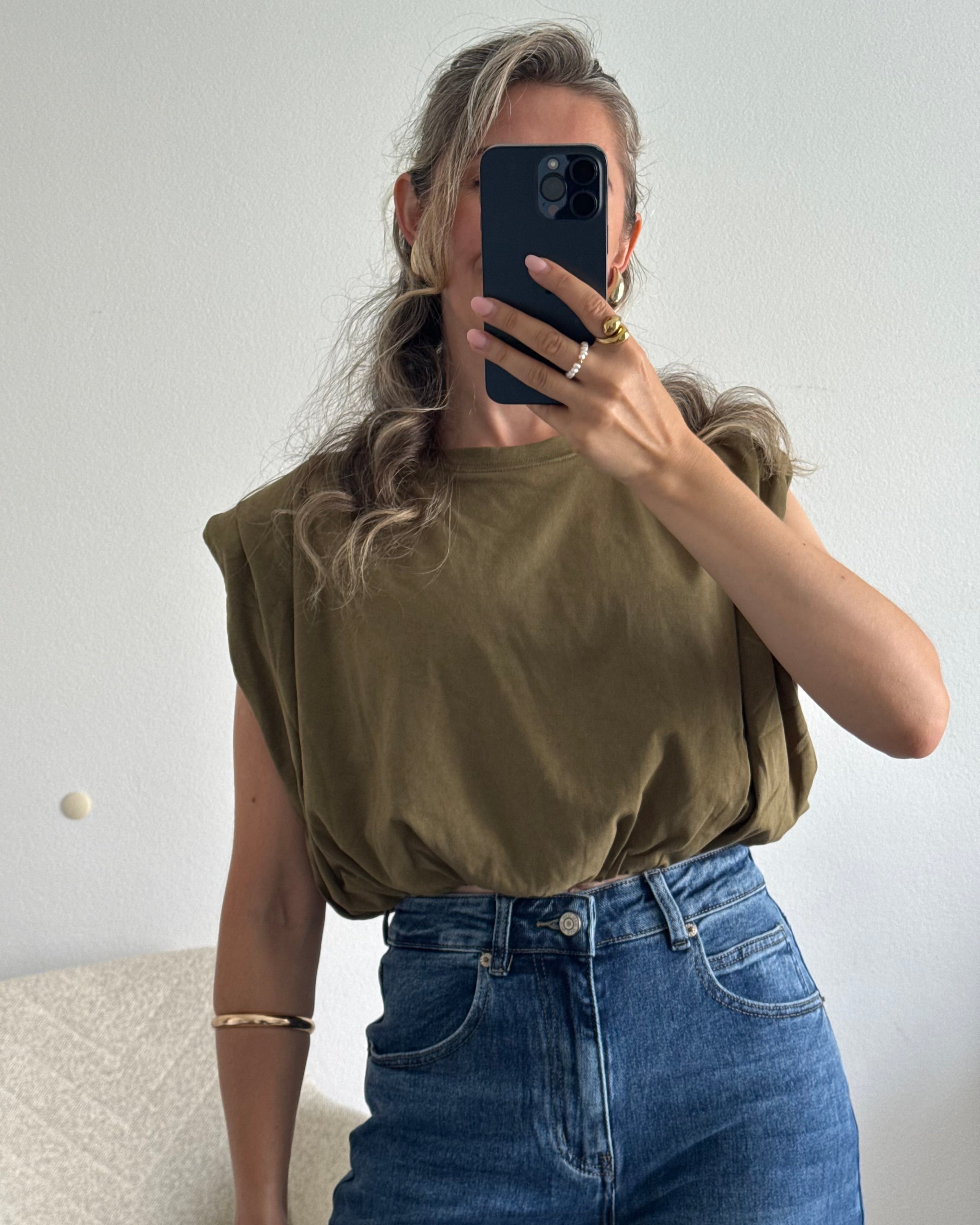 Premium Cropped Shirt Khaki