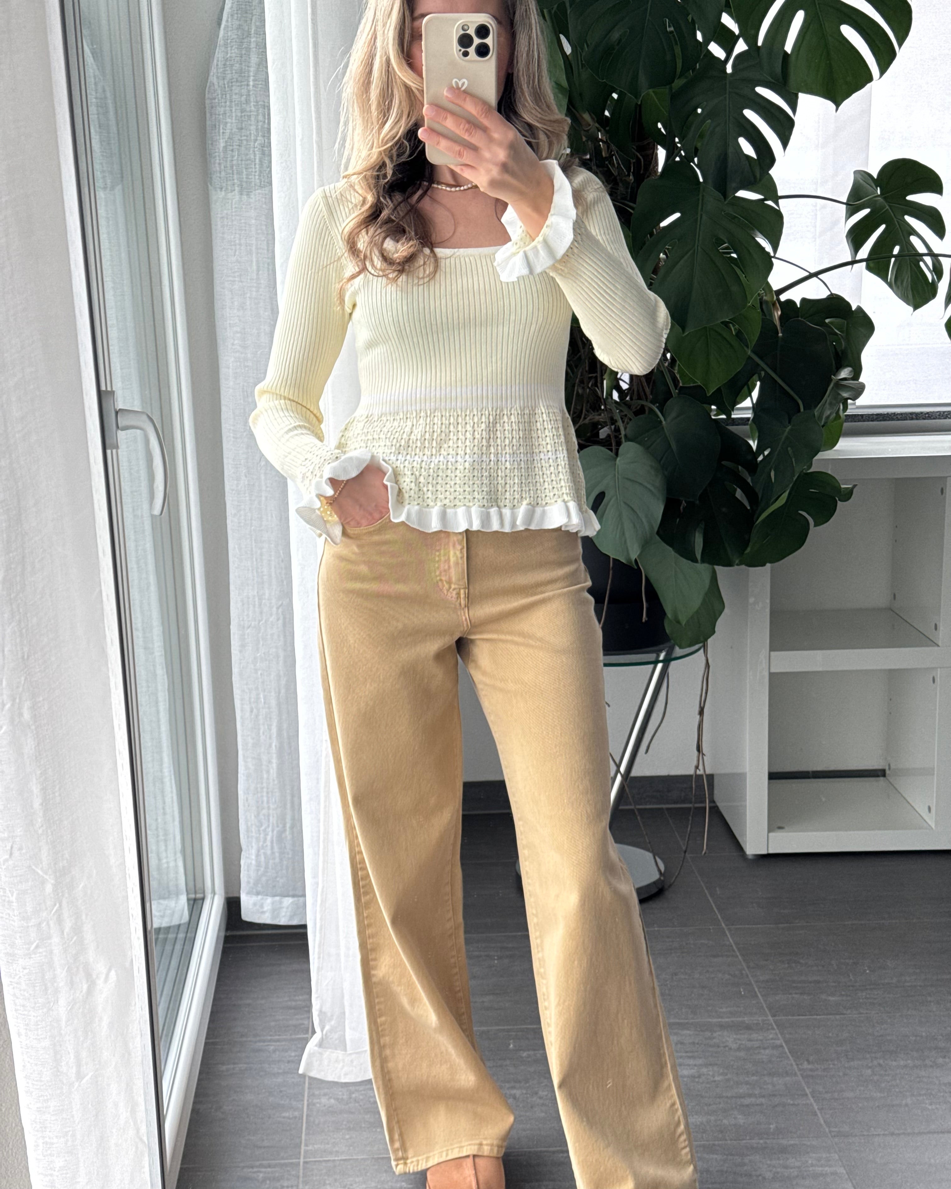 Stricktop Rüschen Buttergelb